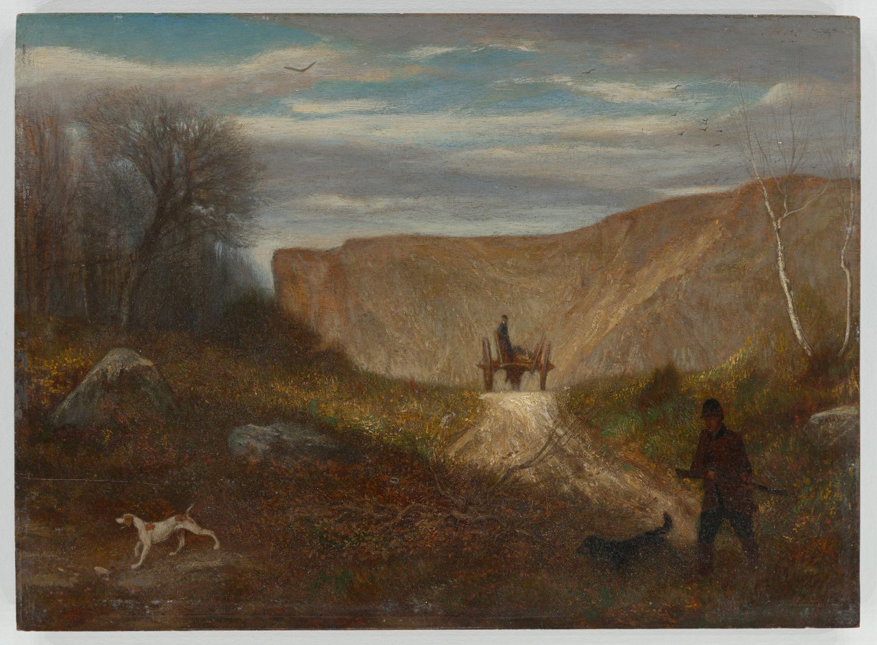 Auf diesem Bild ist das folgende Kunstwerk zu sehen: Alexandre-Gabriel Decamps. Jäger mit Hunden. Um 1858.