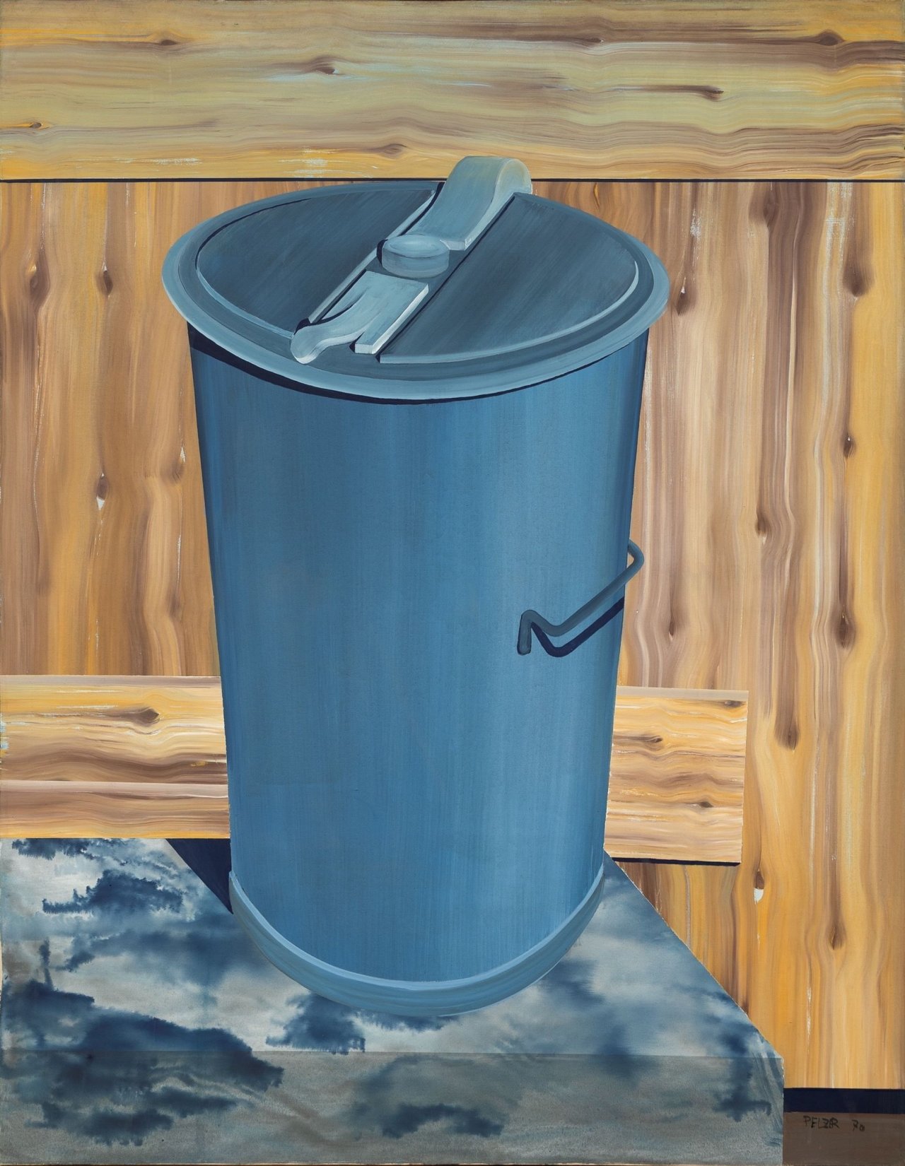 Auf diesem Bild ist das folgende Kunstwerk zu sehen: Werner Matthias Pelzer. „Mülltonne im Hof“. 1970.