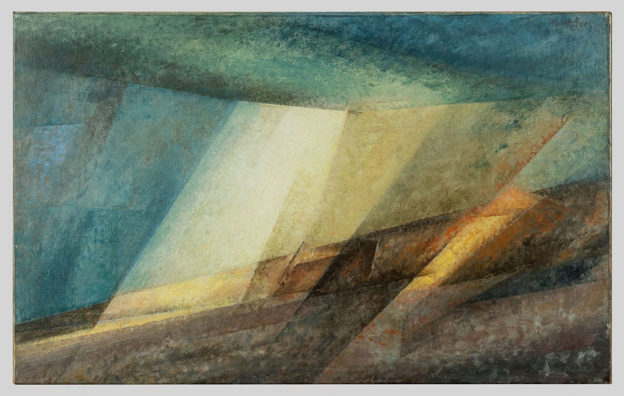 Auf diesem Bild ist das folgende Kunstwerk zu sehen: Lyonel Feininger. „Düne im Lichtstrahl I“ („Dune, Ray of Light I“). 1933.