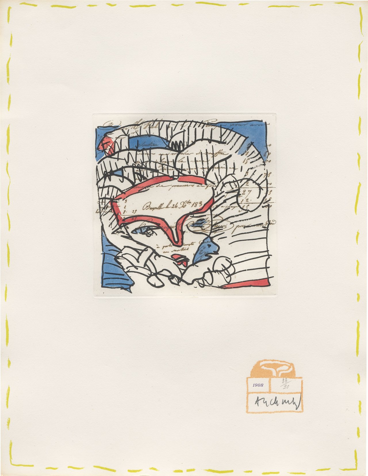 This picture shows the following artwork: Pierre Alechinsky. ”Eugène lonesco – Chaque Matin”. 1988.