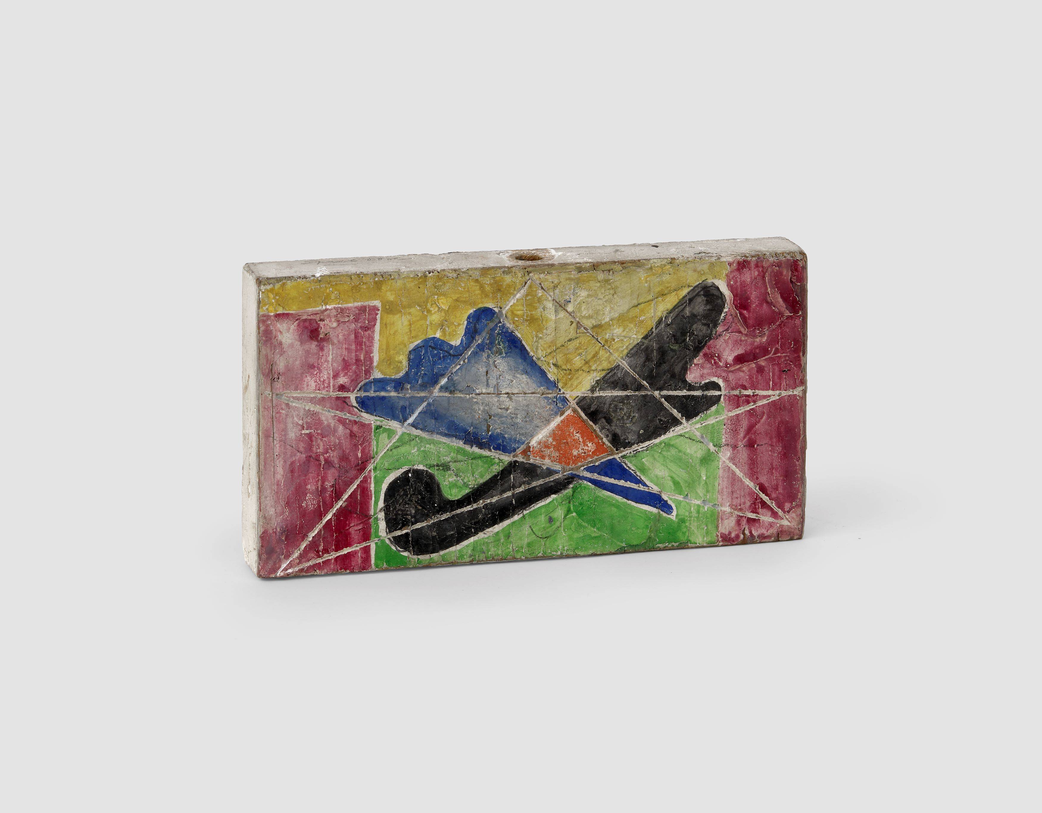 Auf diesem Bild ist das folgende Kunstwerk zu sehen: Hermann Glöckner. Doppelseitig bemalte Platte an einer Achse. 1961.