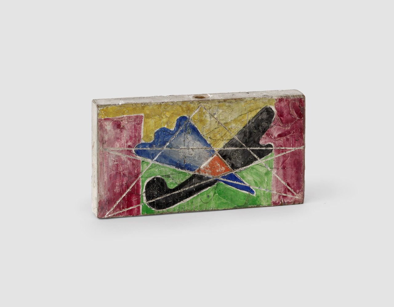 Auf diesem Bild ist das folgende Kunstwerk zu sehen: Hermann Glöckner. Doppelseitig bemalte Platte an einer Achse. 1961.