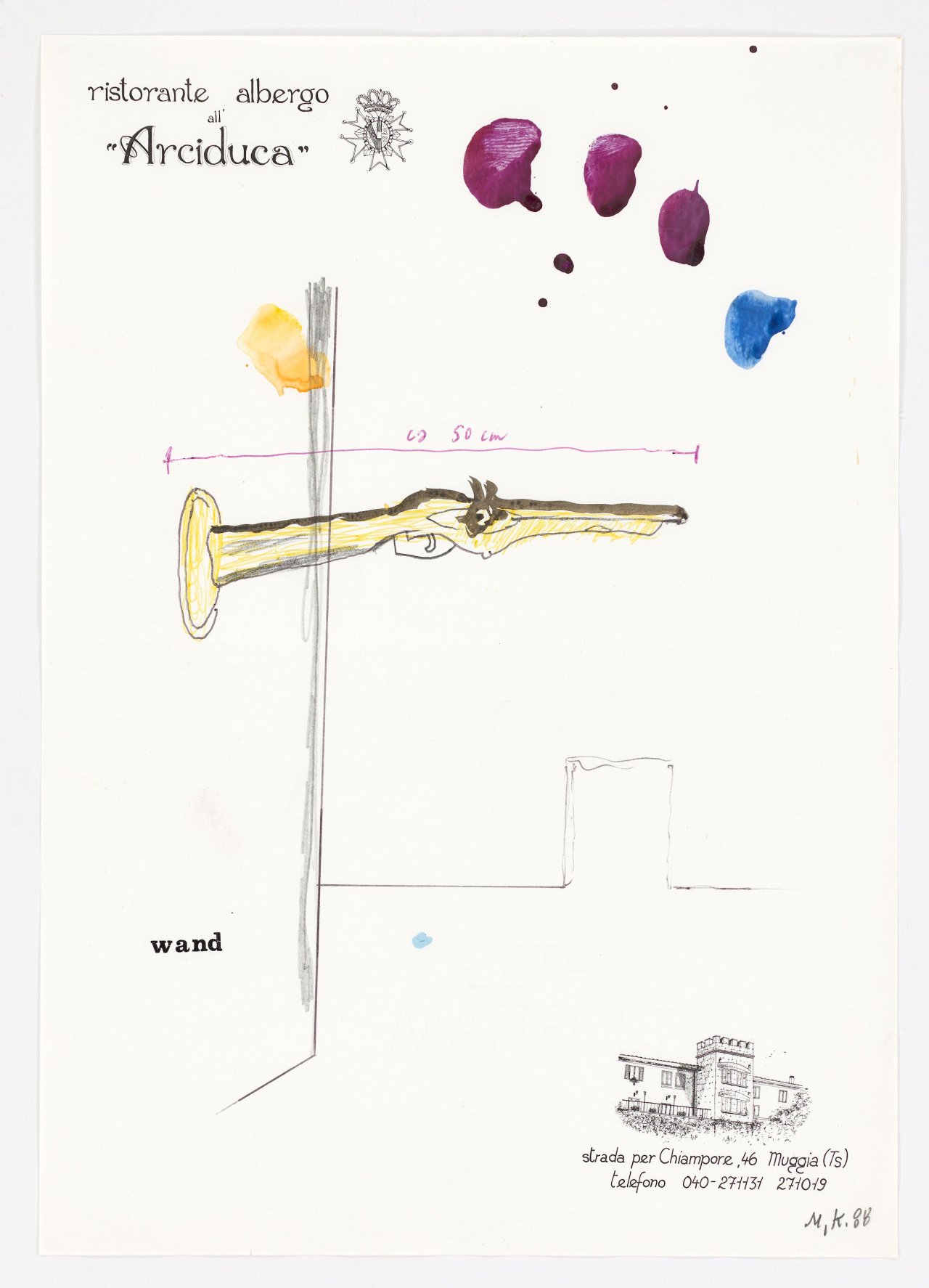 This picture shows the following artwork: Martin Kippenberger. Untitled (Kremslehner Hotels in Vienna / Ristorante Albergo all'Arciduca, Trieste). 1988.