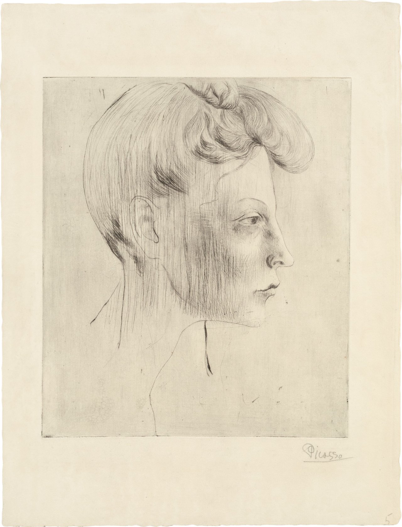 Auf diesem Bild ist das folgende Kunstwerk zu sehen: Pablo Picasso. „Tête de femme, de profil“. 1905.