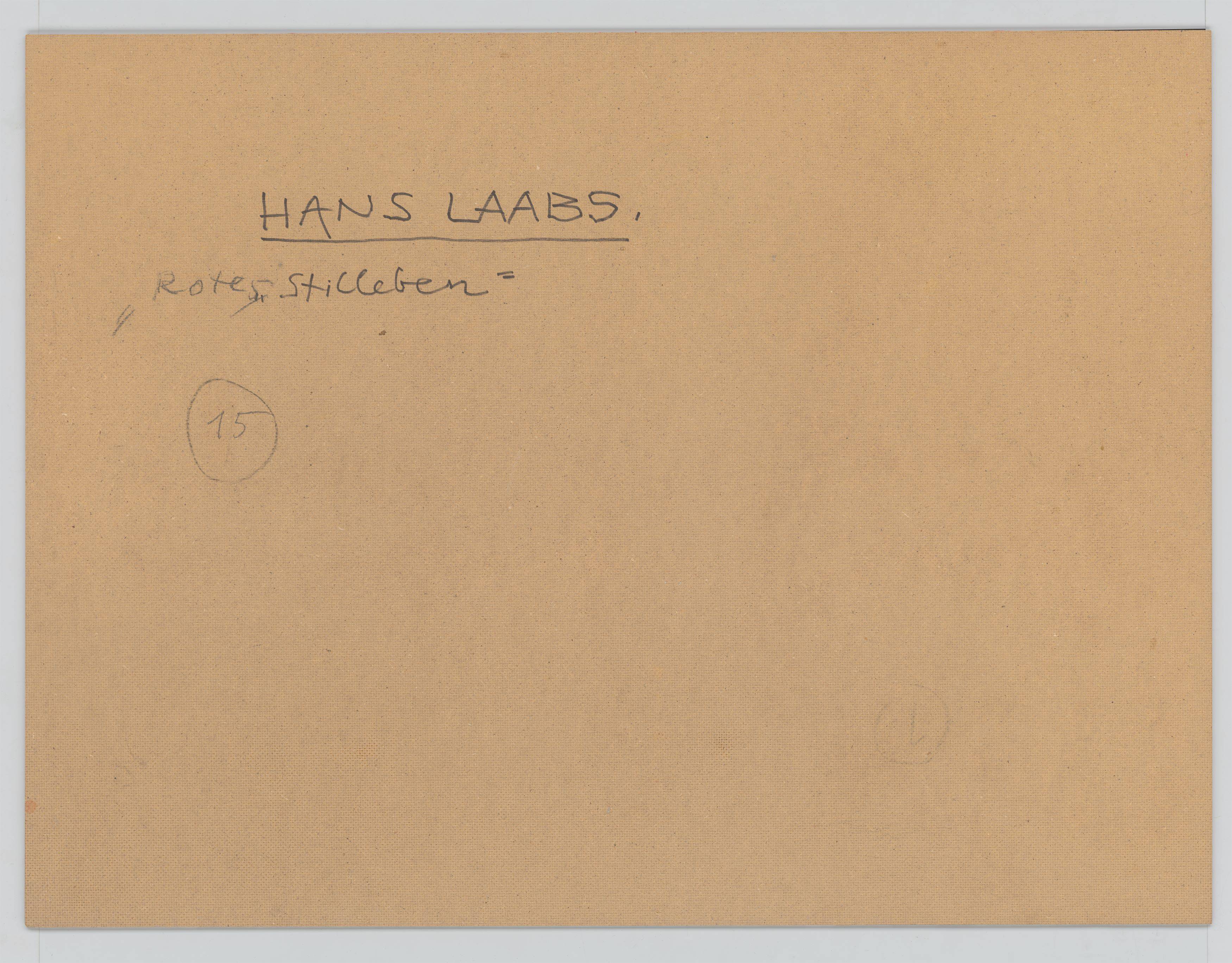 Auf diesem Bild ist das folgende Kunstwerk zu sehen: Hans Laabs. „Rotes Stilleben“. 1984.