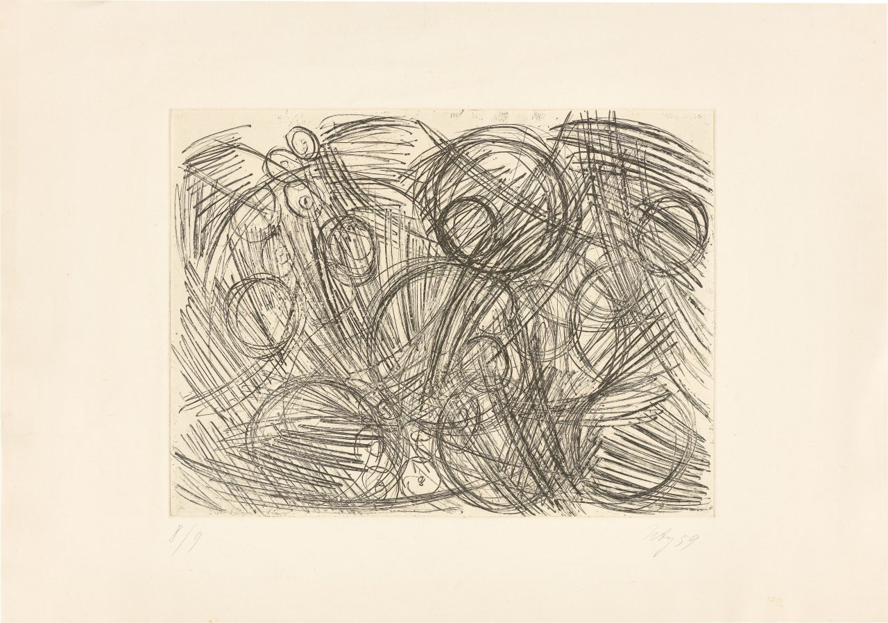Auf diesem Bild ist das folgende Kunstwerk zu sehen: Ernst Wilhelm Nay. „Vernis Mous II“. 1959.