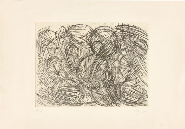 Auf diesem Bild ist das folgende Kunstwerk zu sehen: Ernst Wilhelm Nay. „Vernis Mous II“. 1959.