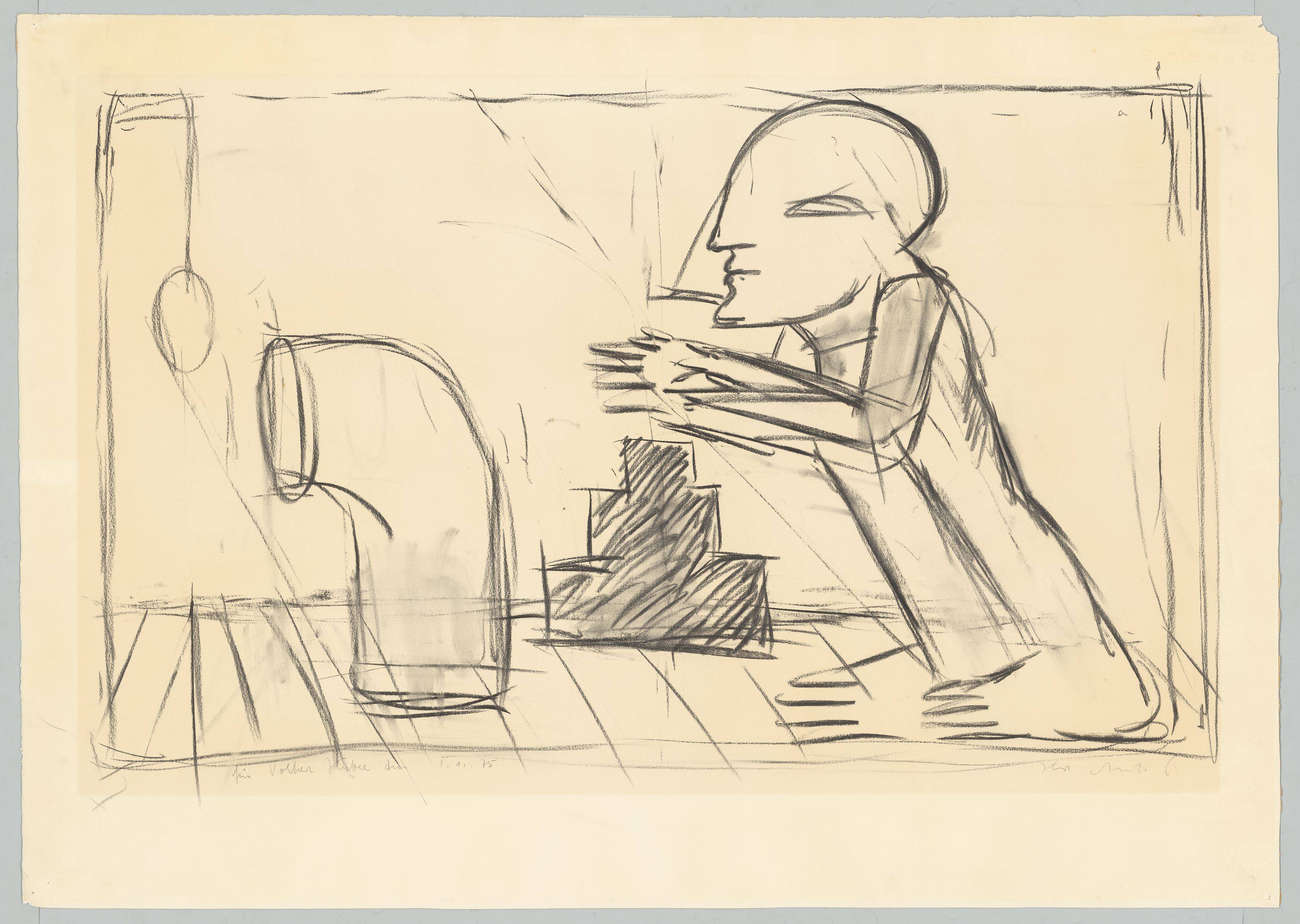Auf diesem Bild ist das folgende Kunstwerk zu sehen: Horst Antes. „Das Ei des Piero della Francesca“. 1974/75.