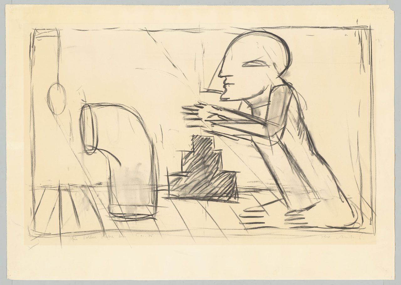 Auf diesem Bild ist das folgende Kunstwerk zu sehen: Horst Antes. „Das Ei des Piero della Francesca“. 1974/75.