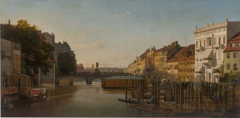 Auf diesem Bild ist das folgende Kunstwerk zu sehen: Eduard Gaertner. „Die Lange-Brücke von den Mühlen aus gesehen“ (Berlin). 1856.