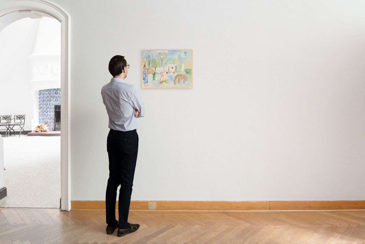 This picture shows the following artwork: Werner Gilles. Scene with circus caravan.