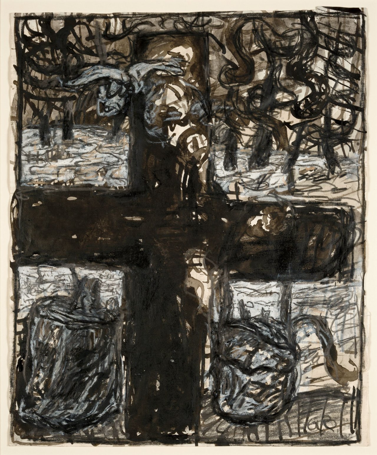 Auf diesem Bild ist das folgende Kunstwerk zu sehen: Georg Baselitz. Ohne Titel (Kreuz). 1964–1965/66.