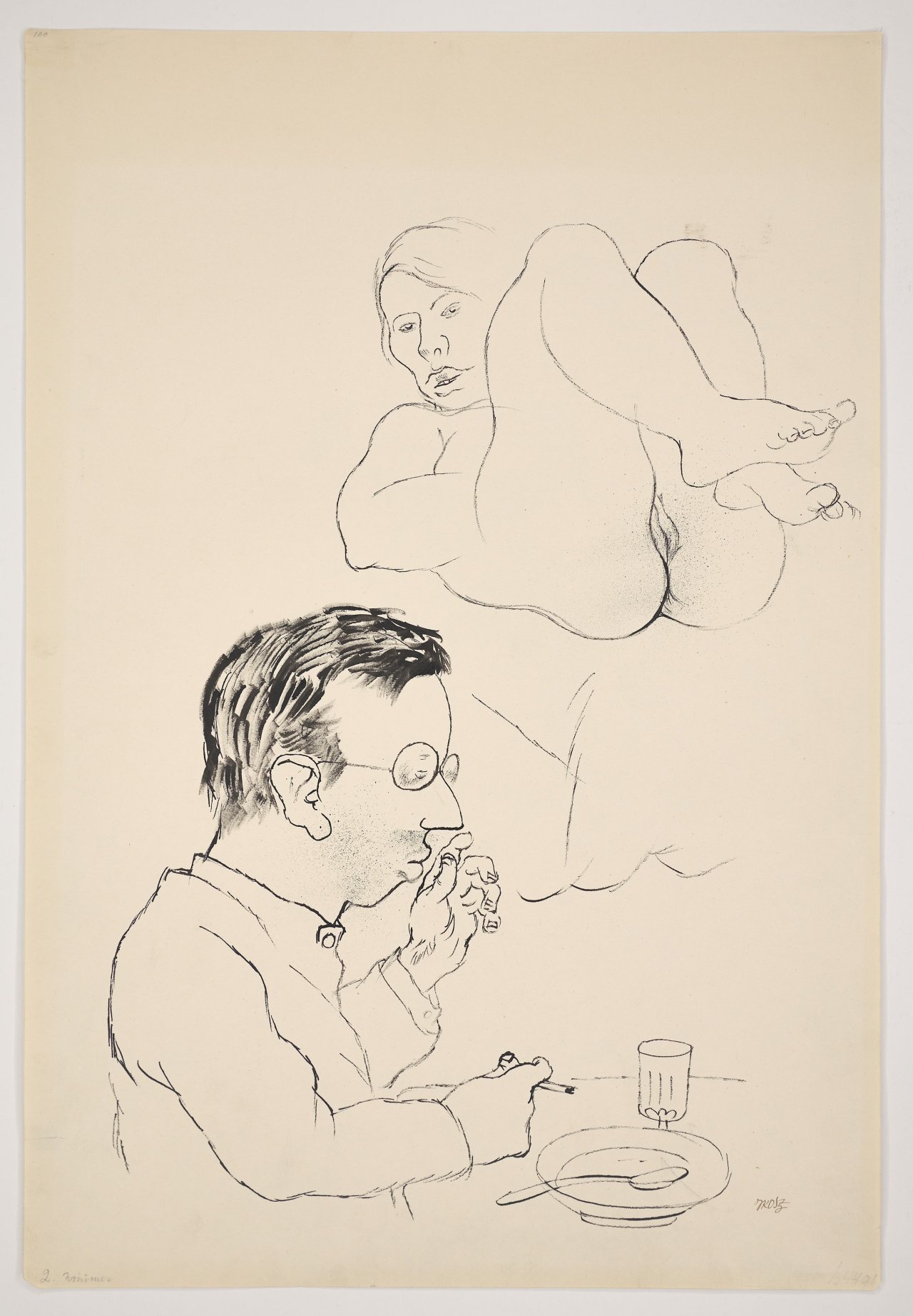 This picture shows the following artwork: George Grosz. ”Träumer” (Porträt Rudolf Schlichter, mit Modell). 1920s.