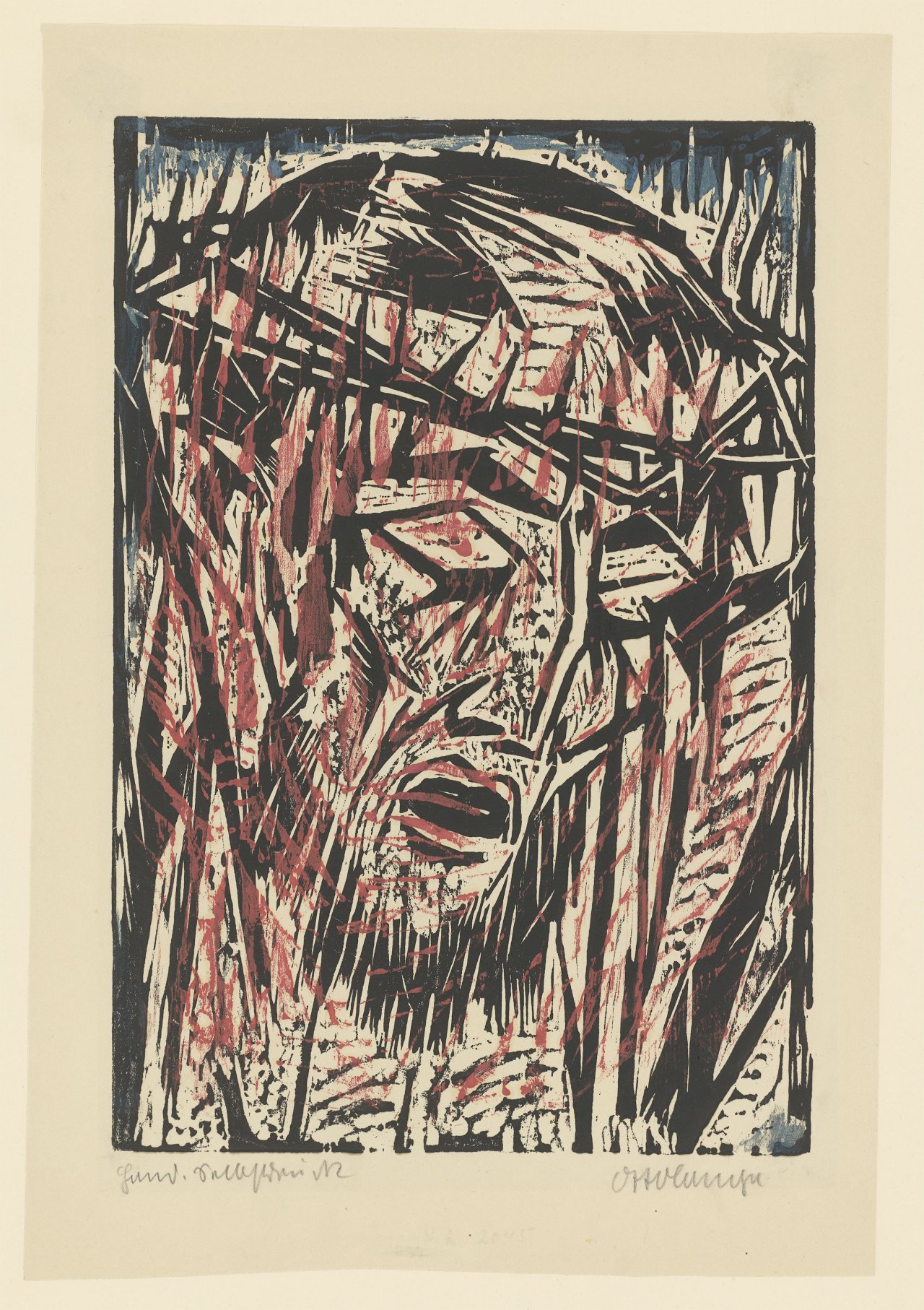 This picture shows the following artwork: Otto Lange. ”Christuskopf”. 1916.