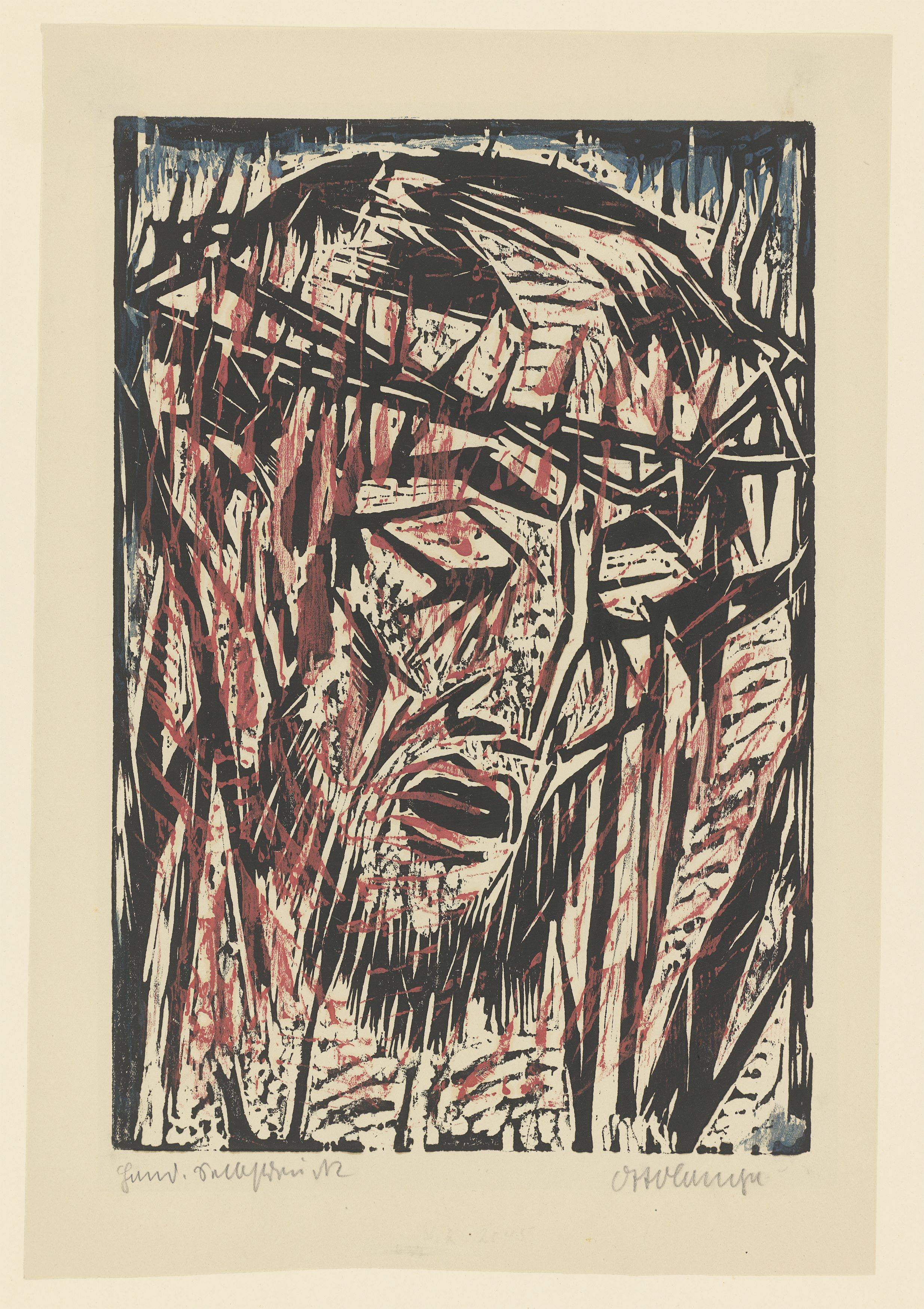 This picture shows the following artwork: Otto Lange. ”Christuskopf”. 1916.