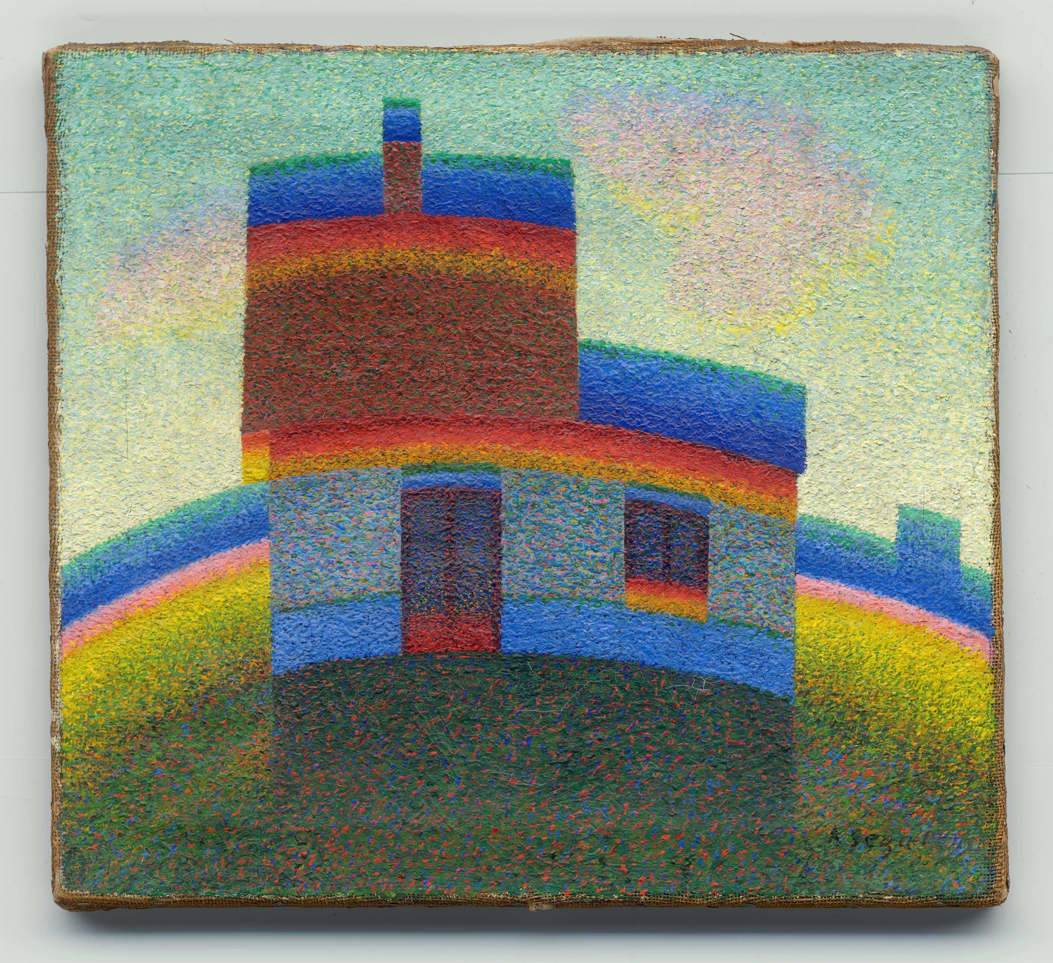 Auf diesem Bild ist das folgende Kunstwerk zu sehen: Arthur Segal. „Haus (prismatisch) II“. Um 1925.
