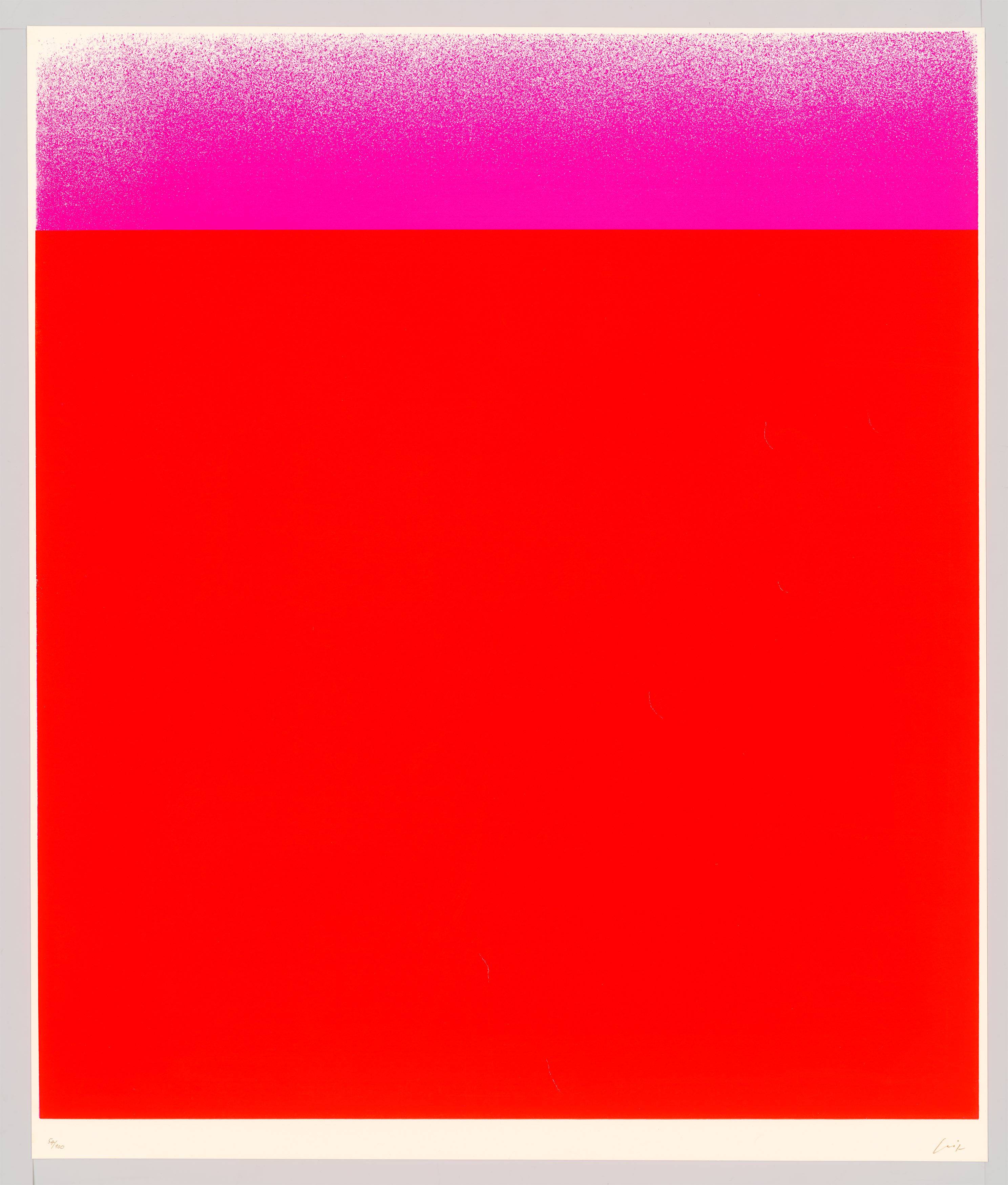Auf diesem Bild ist das folgende Kunstwerk zu sehen: Rupprecht Geiger. „leuchtrotwarm-dunkel bis hell (Verlauf)“. 1967.