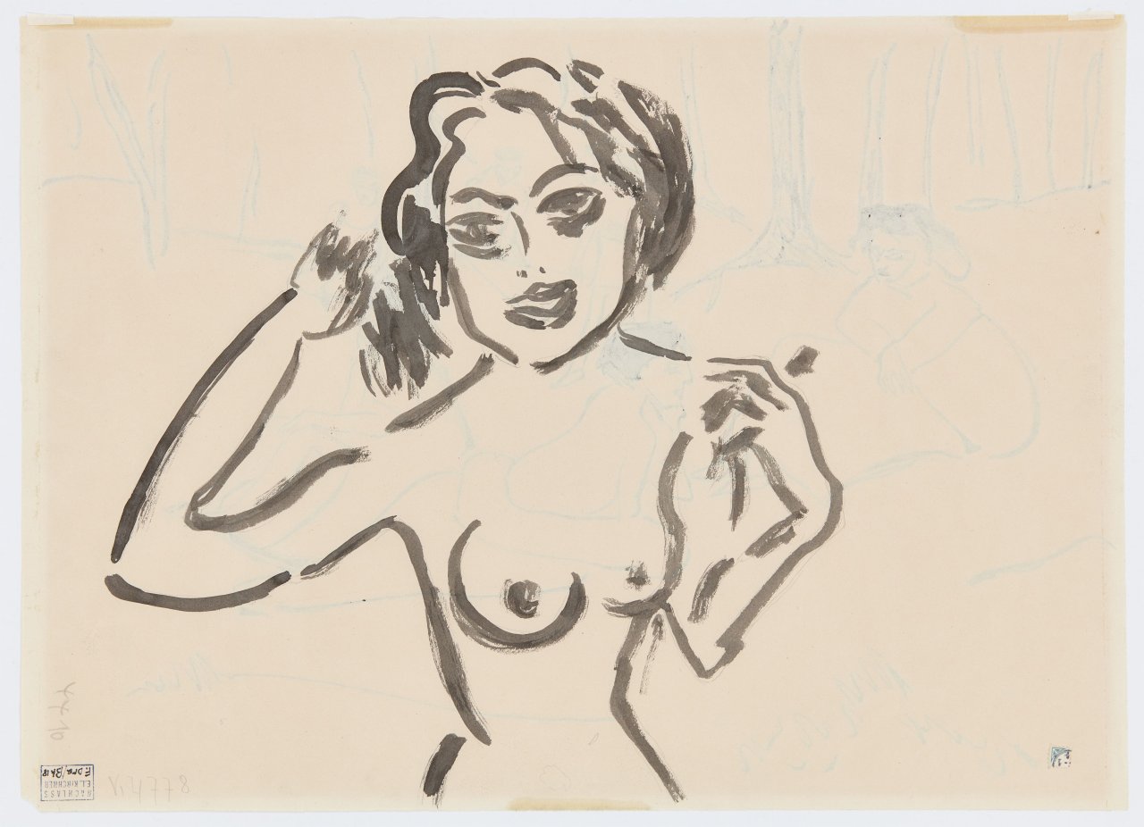 This picture shows the following artwork: Ernst Ludwig Kirchner. Women at the Edge of the Forest (on the reverse: Portrait of a Girl). 1910.