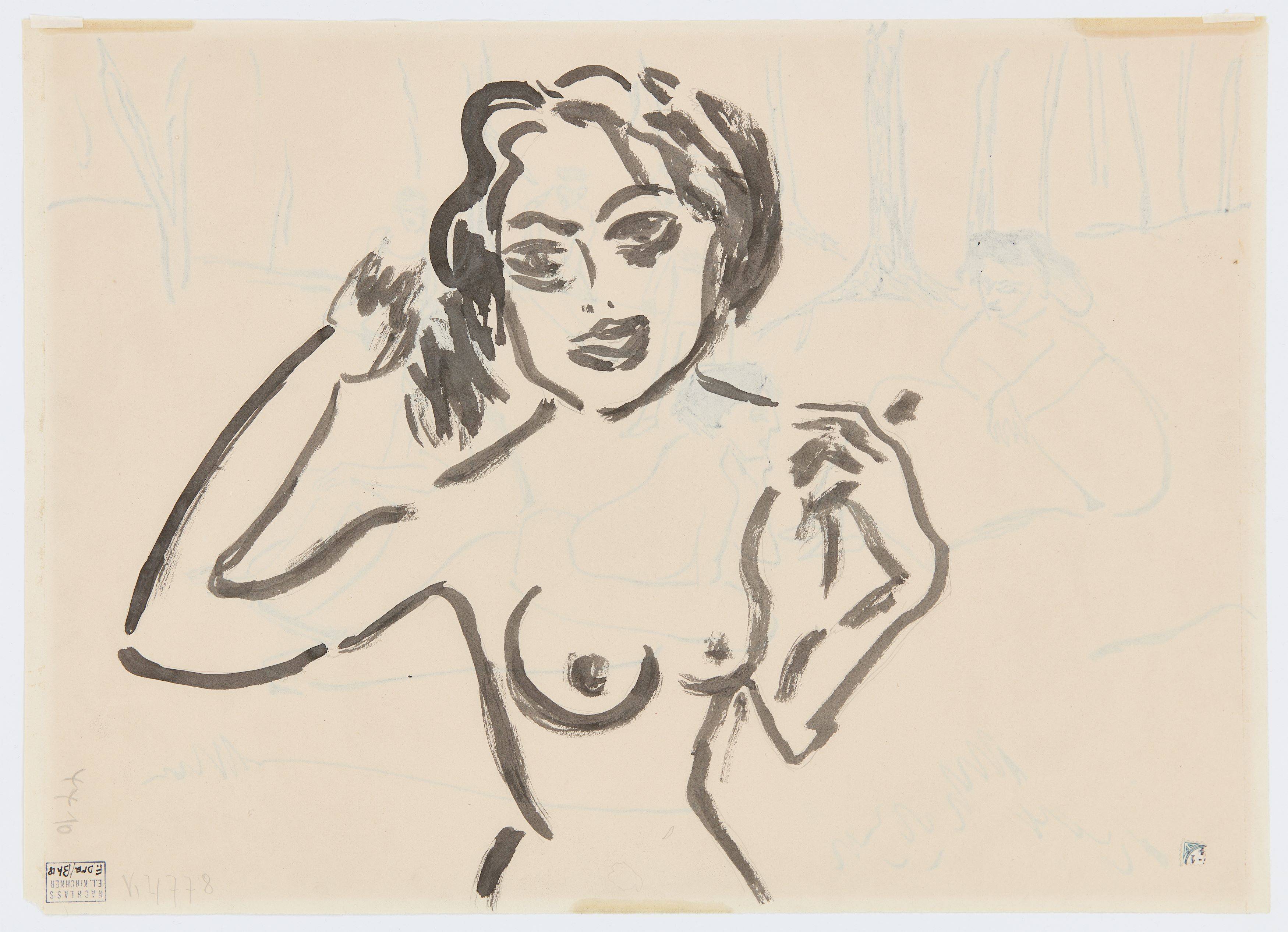 This picture shows the following artwork: Ernst Ludwig Kirchner. Women at the Edge of the Forest (on the reverse: Portrait of a Girl). 1910.