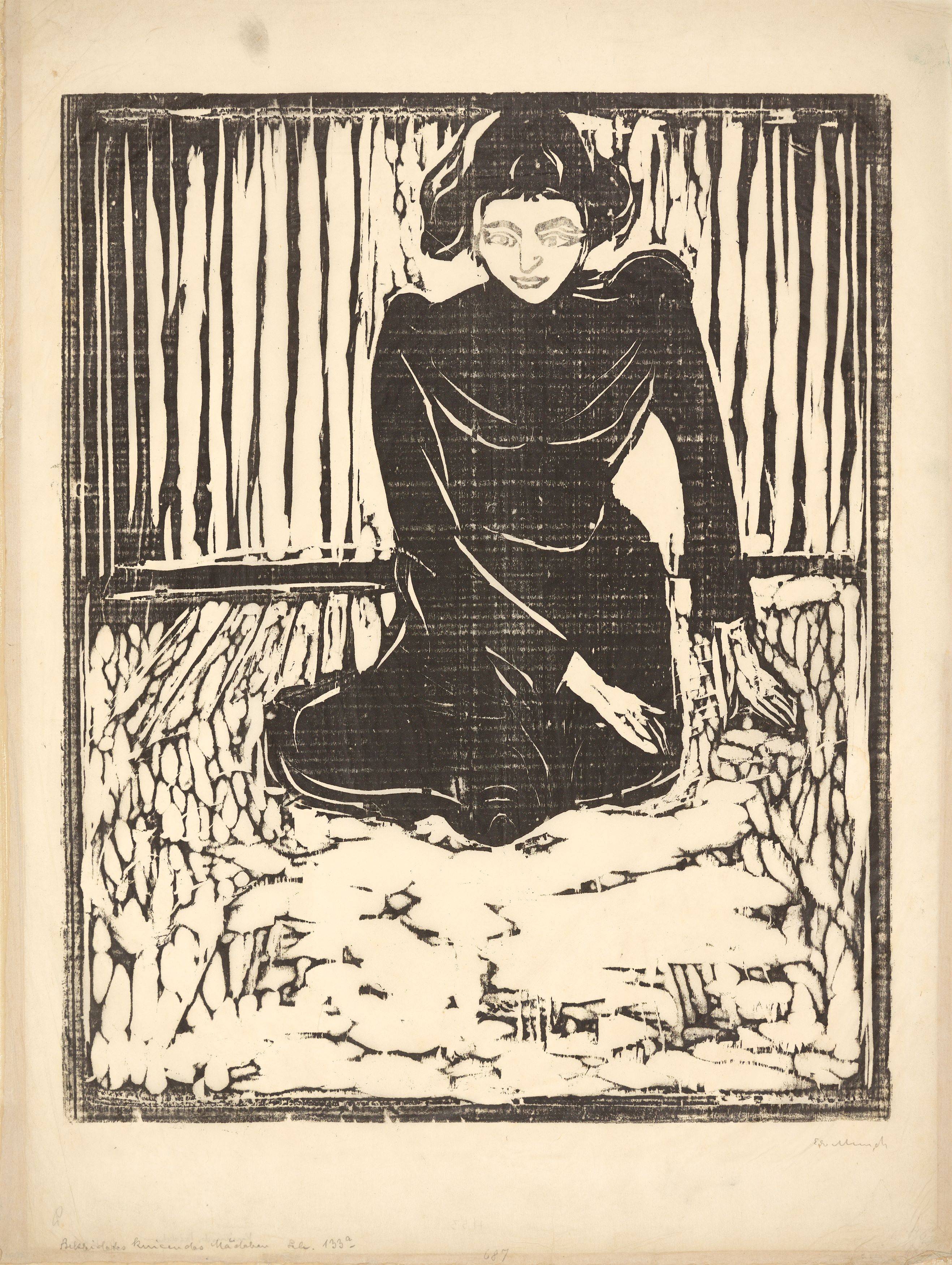 This picture shows the following artwork: Edvard Munch. ”Frau, auf dem Boden sitzend”. 1899.