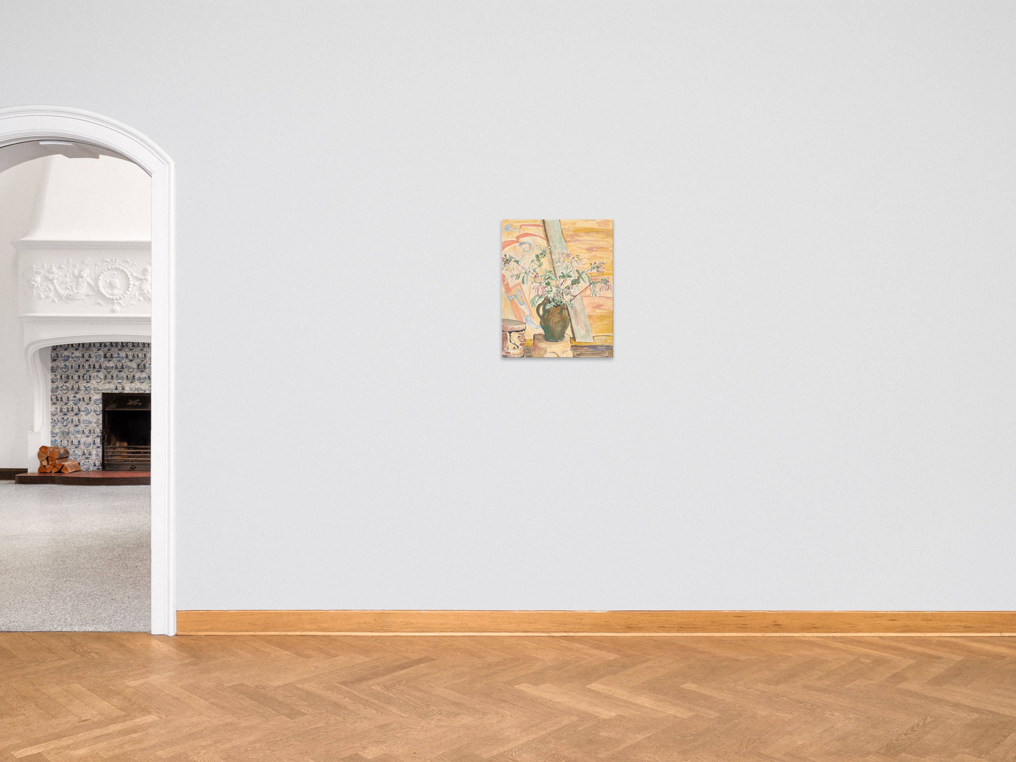 This picture shows the following artwork: Erich Heckel. ”Geissblatt mit geschnitzem Hocker”. 1929.