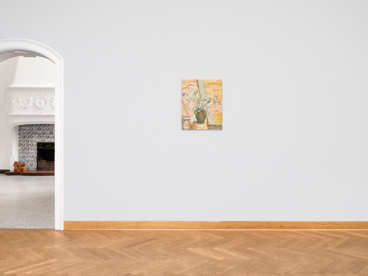 This picture shows the following artwork: Erich Heckel. ”Geissblatt mit geschnitzem Hocker”. 1929.