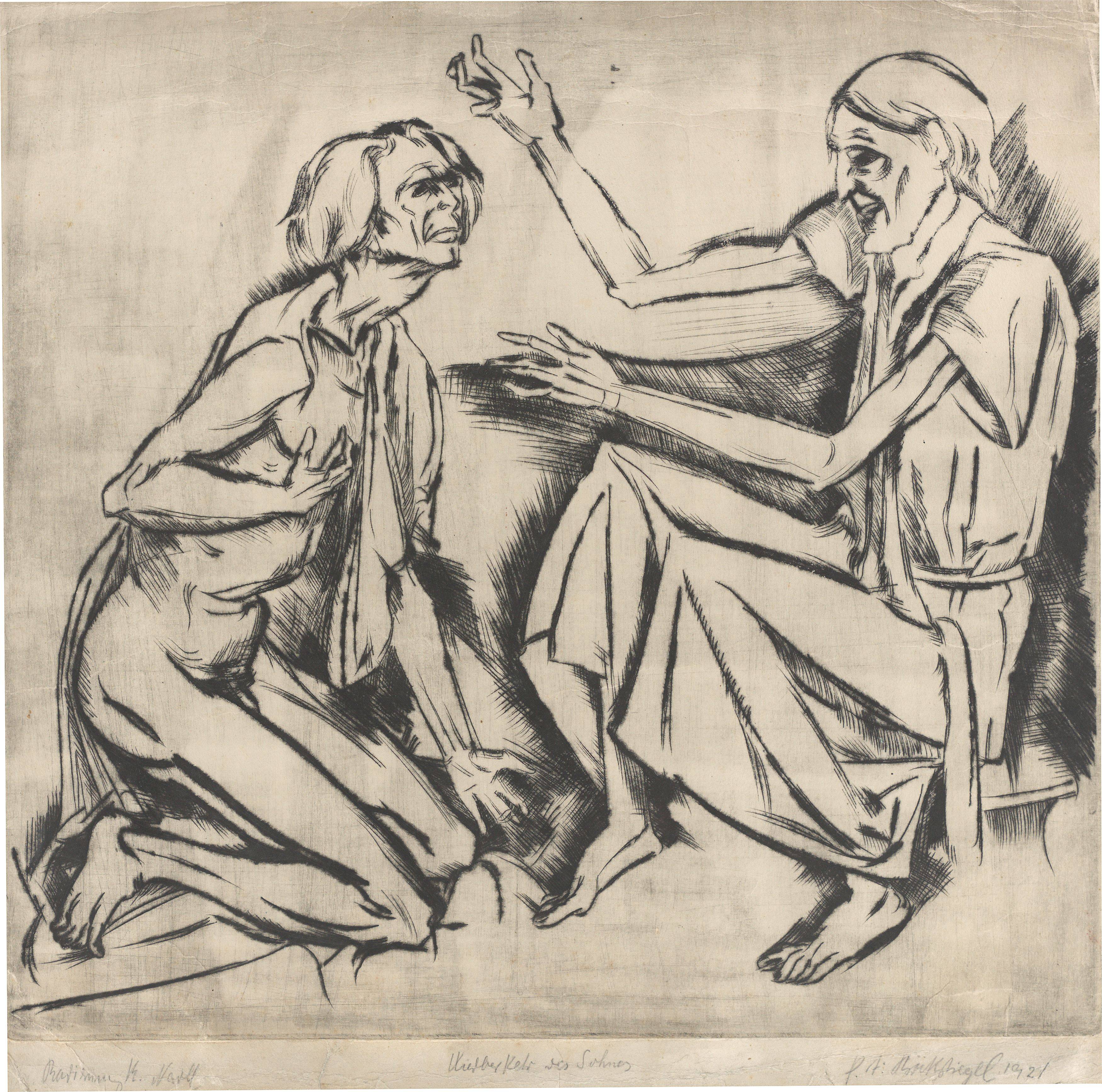 This picture shows the following artwork: Peter August Böckstiegel. ”Wiederkehr des Sohnes”. 1921.