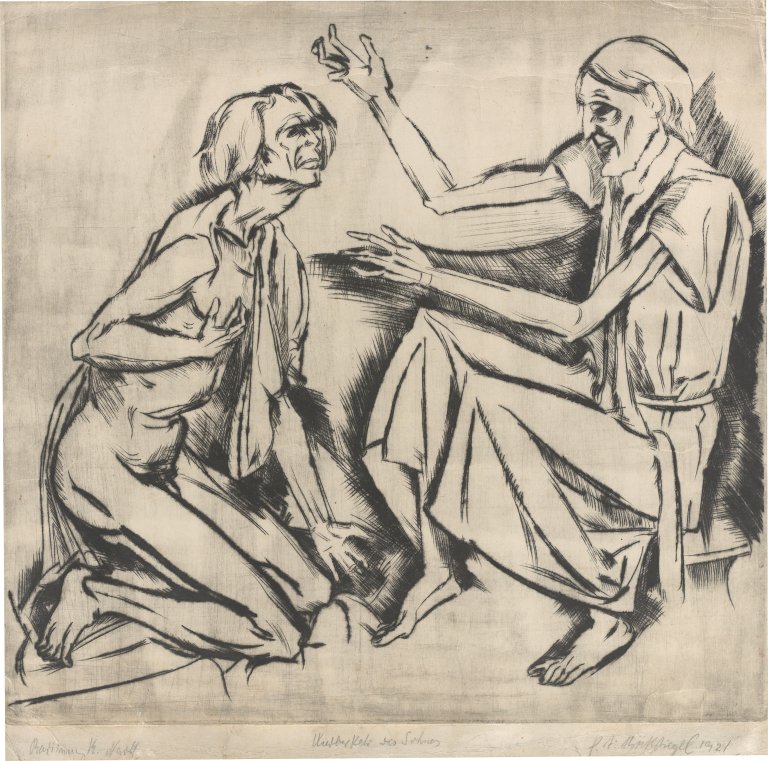 This picture shows the following artwork: Peter August Böckstiegel. ”Wiederkehr des Sohnes”. 1921.