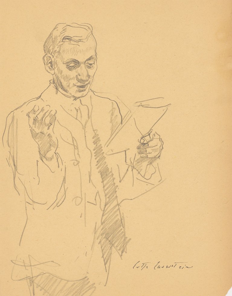 This picture shows the following artwork: Lotte Laserstein. Man reciting. Presumably 1930s/1940s.