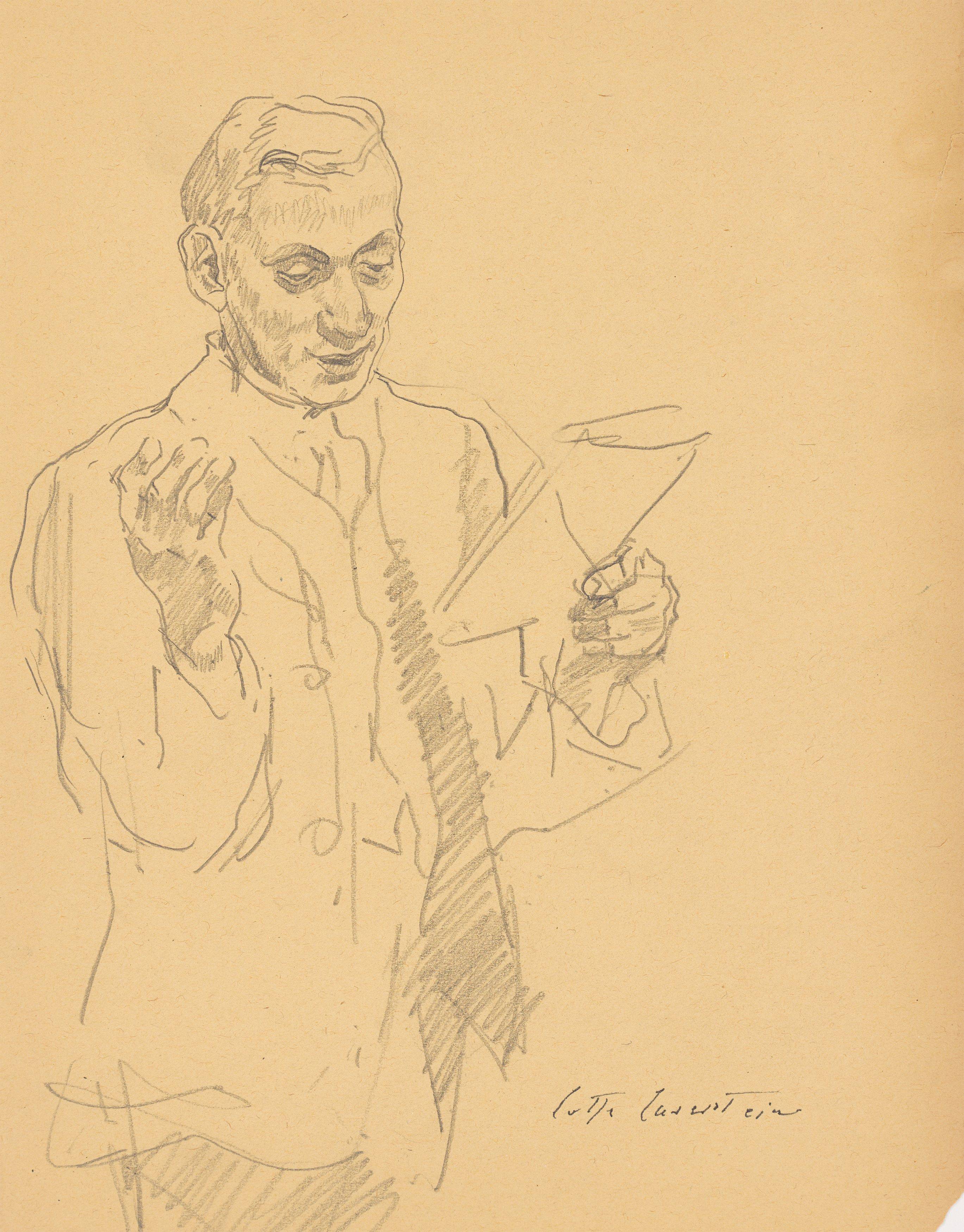 This picture shows the following artwork: Lotte Laserstein. Man reciting. Presumably 1930s/1940s.