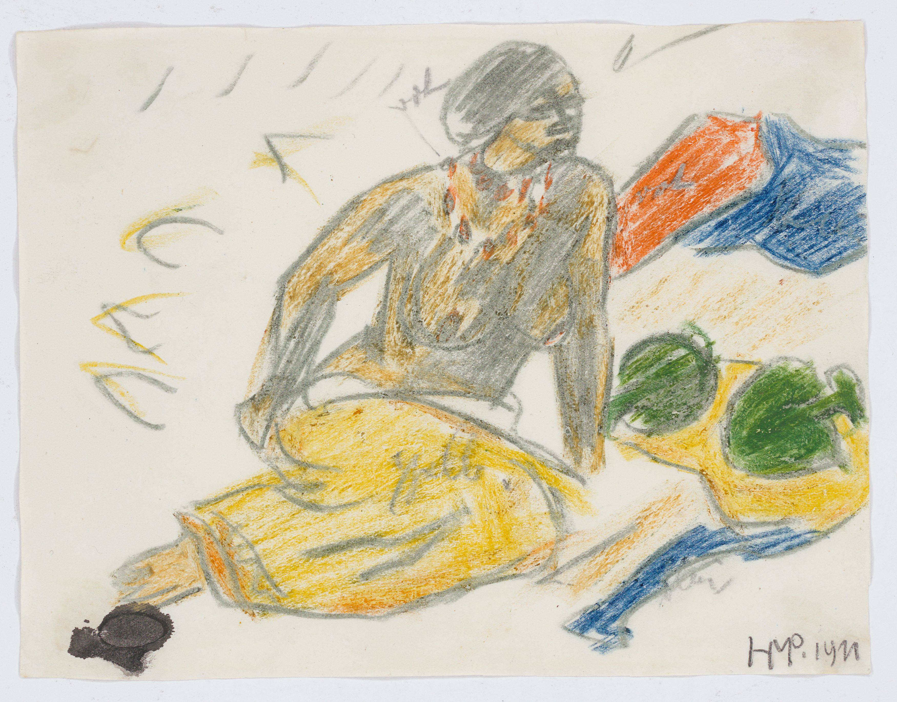 This picture shows the following artwork: Max Pechstein. Seated half nude. 1911.