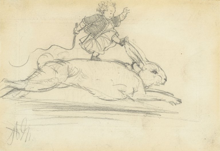 This picture shows the following artwork: Adolph Menzel. Hare Hunt (Card for the Exhibition of Adolph Menzel). (before) 1898.