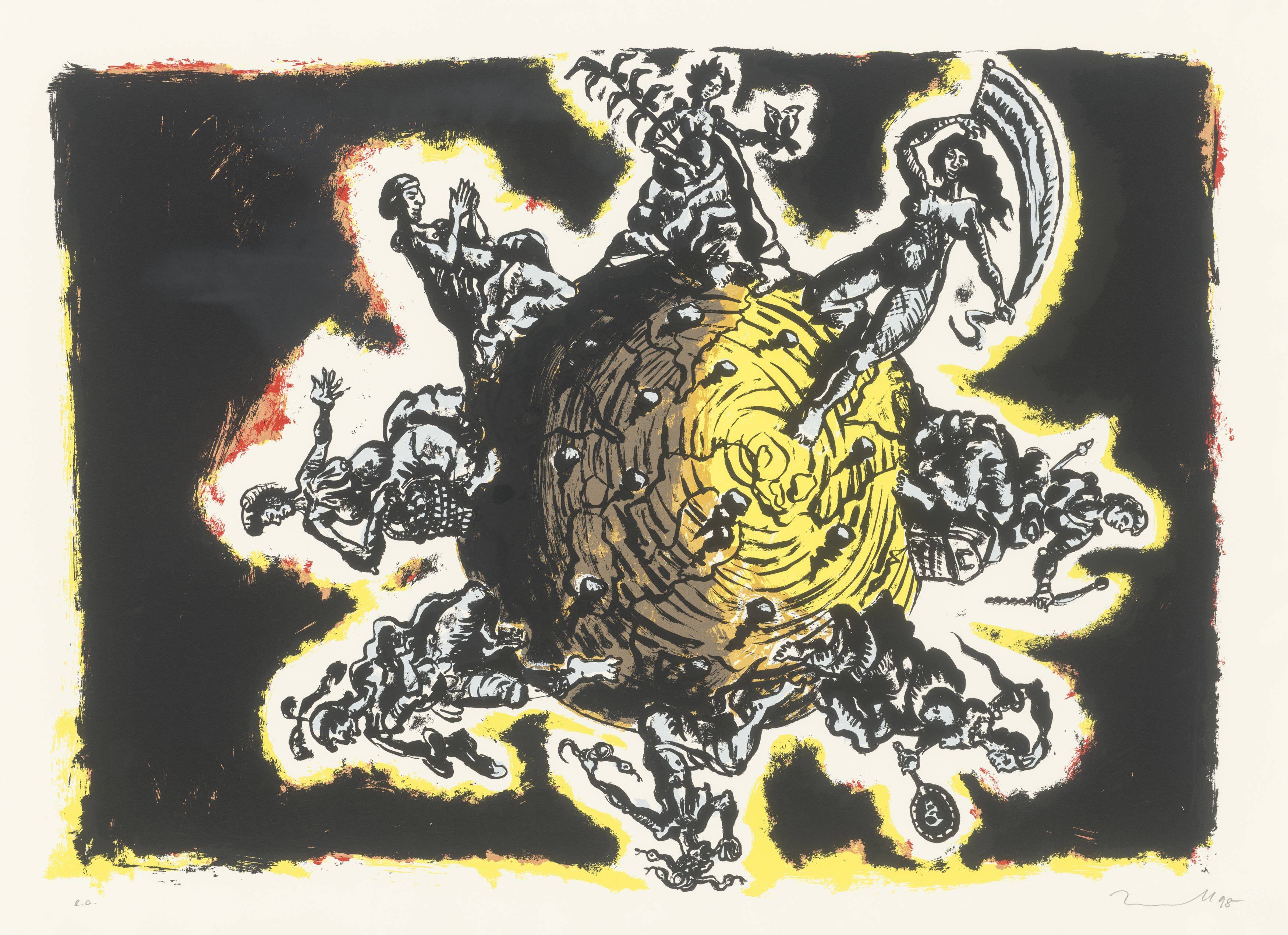 Auf diesem Bild ist das folgende Kunstwerk zu sehen: Jörg Immendorff. „Weltlauf“. 1998.