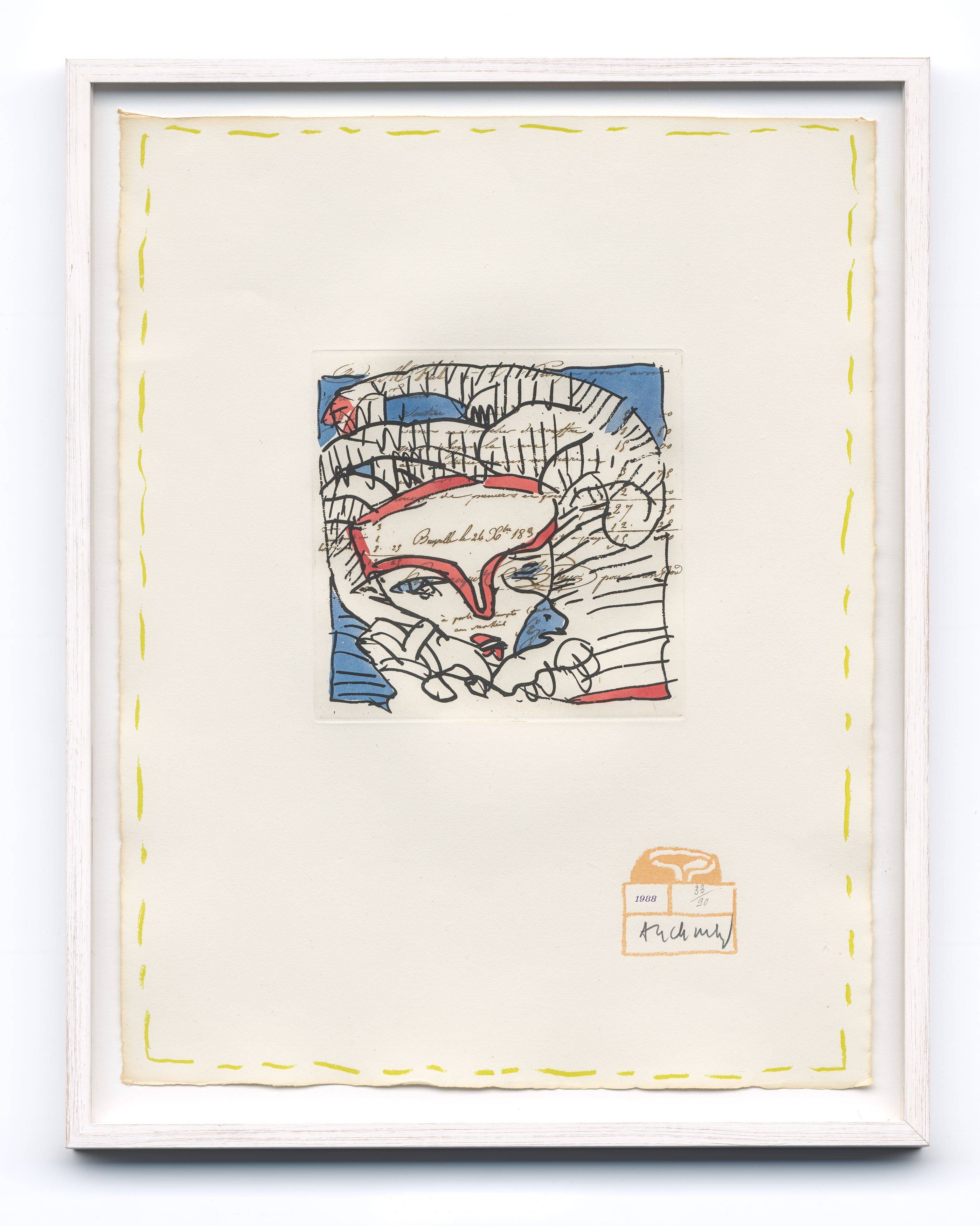 This picture shows the following artwork: Pierre Alechinsky. ”Eugène lonesco – Chaque Matin”. 1988.