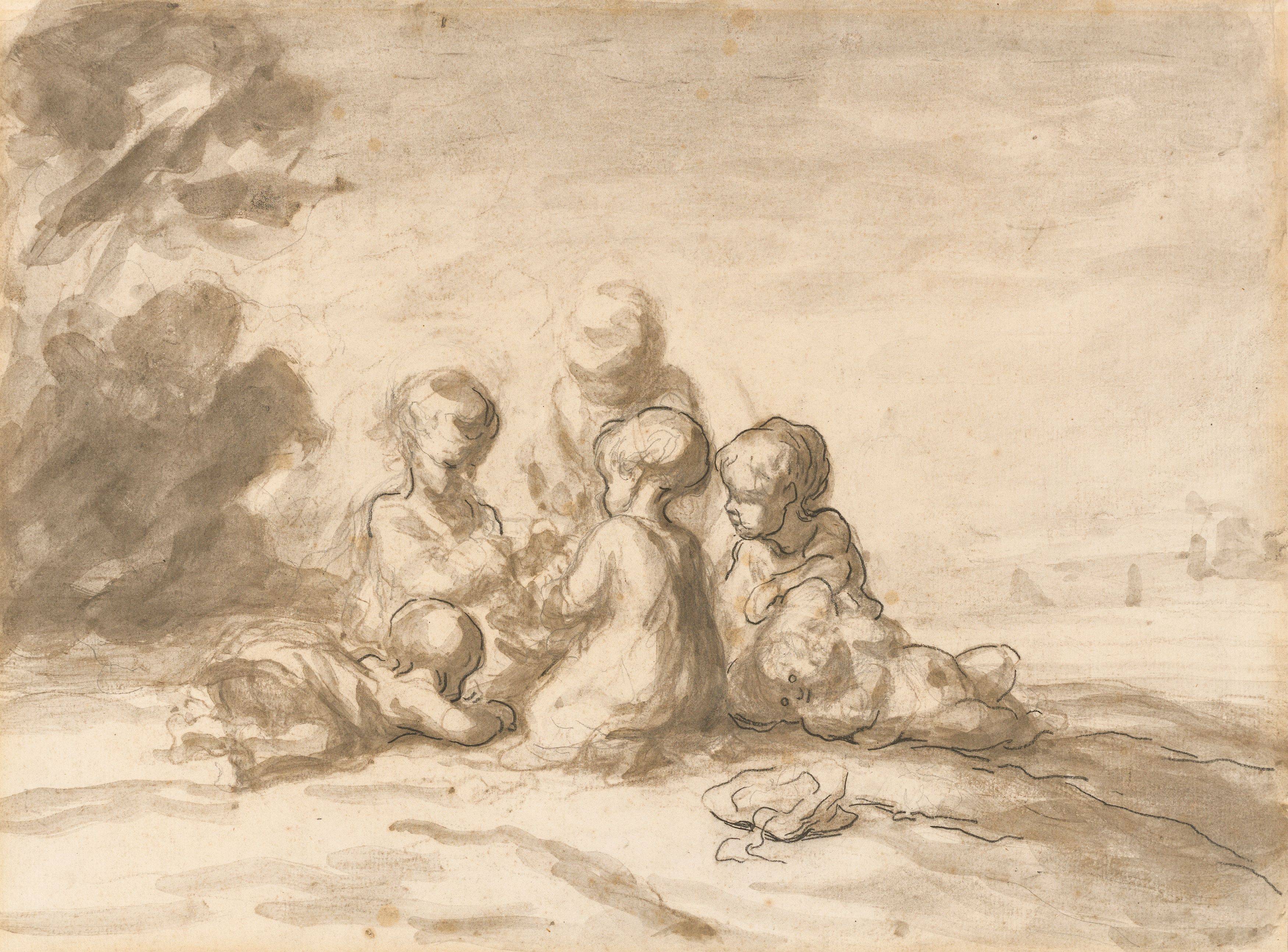 This picture shows the following artwork: Honoré Daumier. ”Enfants jouant sous des arbres”.