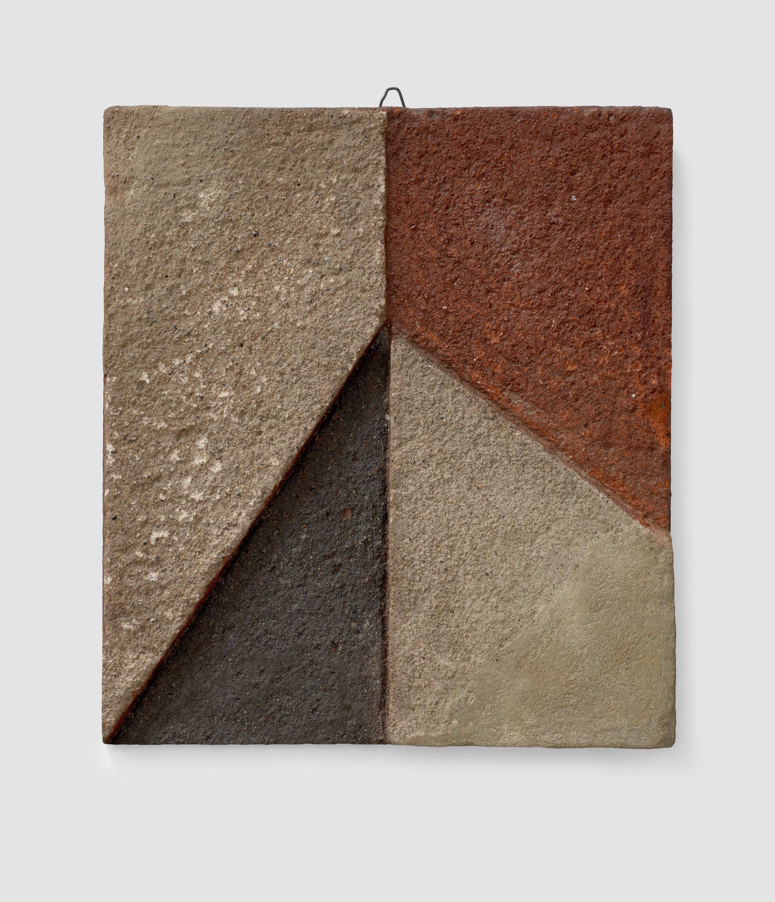 Auf diesem Bild ist das folgende Kunstwerk zu sehen: Hermann Glöckner. Helldunkle Pyramidenform auf hell-rot geteiltem Grund. 1948.