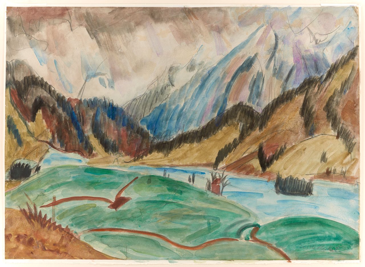 This picture shows the following artwork: Erich Heckel. River landscape. Circa 1921.