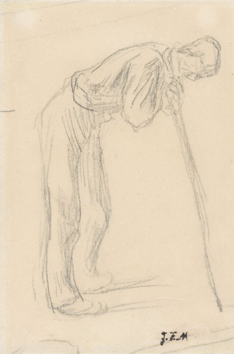 This picture shows the following artwork: Jean François Millet. Shepherd leaning on a cane.