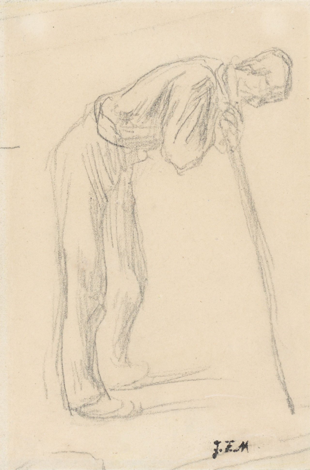 This picture shows the following artwork: Jean François Millet. Shepherd leaning on a cane.