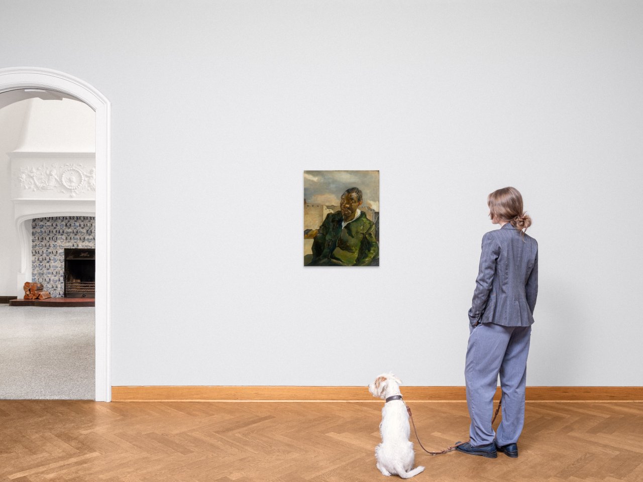 This picture shows the following artwork: Julius Hüther. Portrait of a Man in a Blue-Green Jacket. 1919.