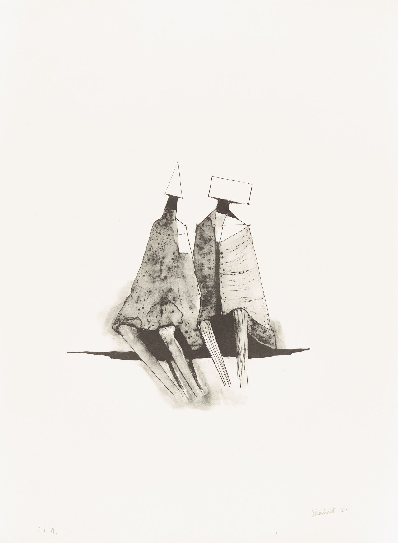 This picture shows the following artwork: Lynn Chadwick. ”Two sitting figures”. 1971.