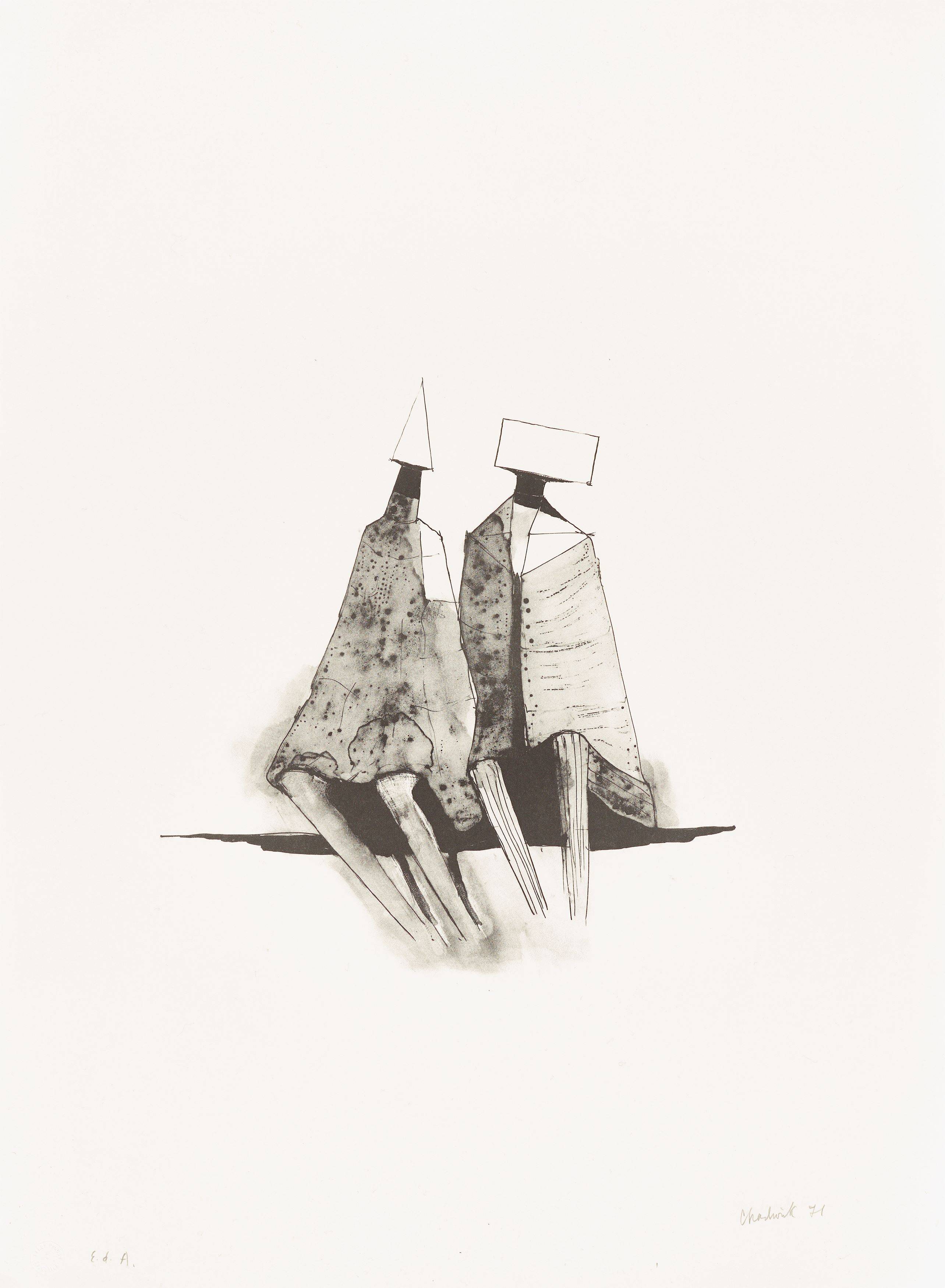 This picture shows the following artwork: Lynn Chadwick. ”Two sitting figures”. 1971.