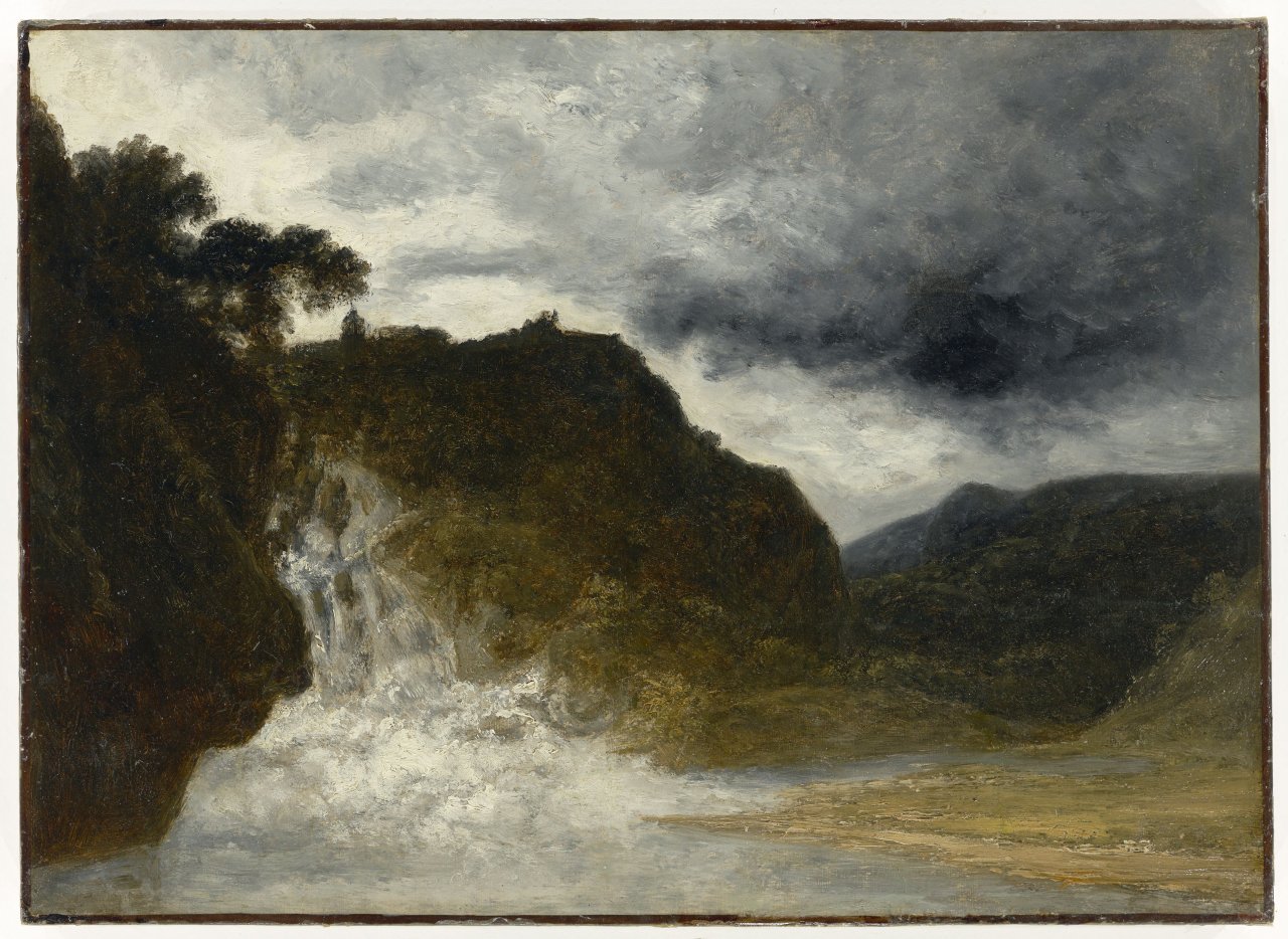 This picture shows the following artwork: Georges Michel. ”Paysage orageux à la cascade”.