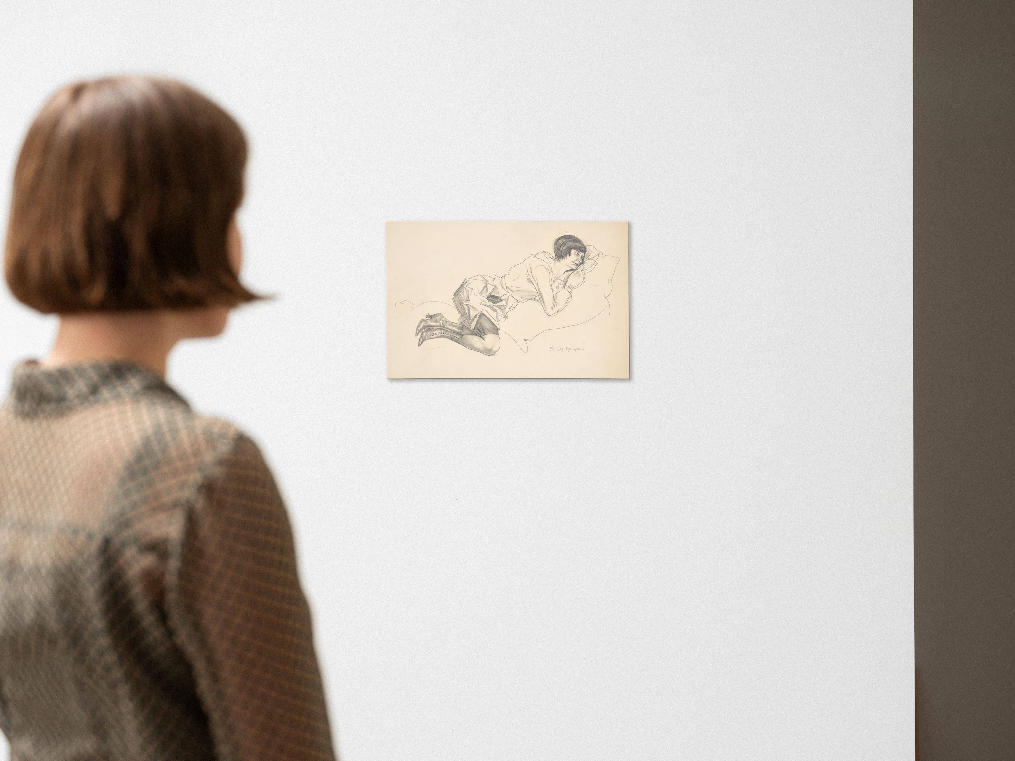 This picture shows the following artwork: Rudolf Schlichter. Reclining woman in high button shoes.