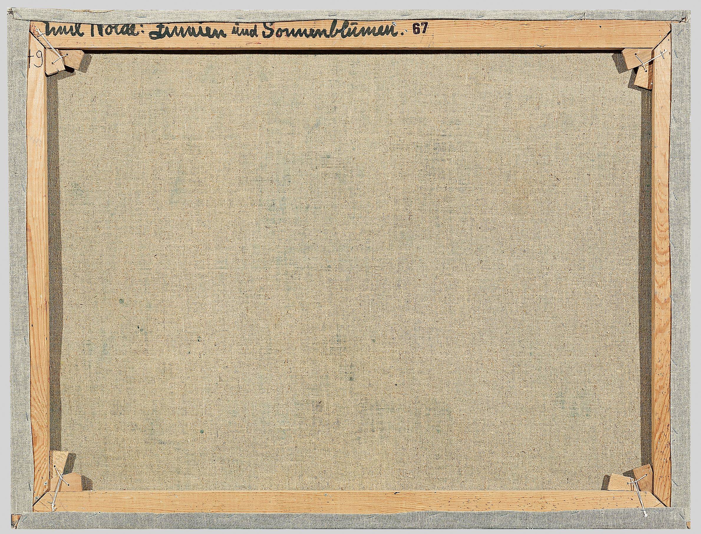 Auf diesem Bild ist das folgende Kunstwerk zu sehen: Emil Nolde. „Zinnien und Sonnenblumen“. 1940.