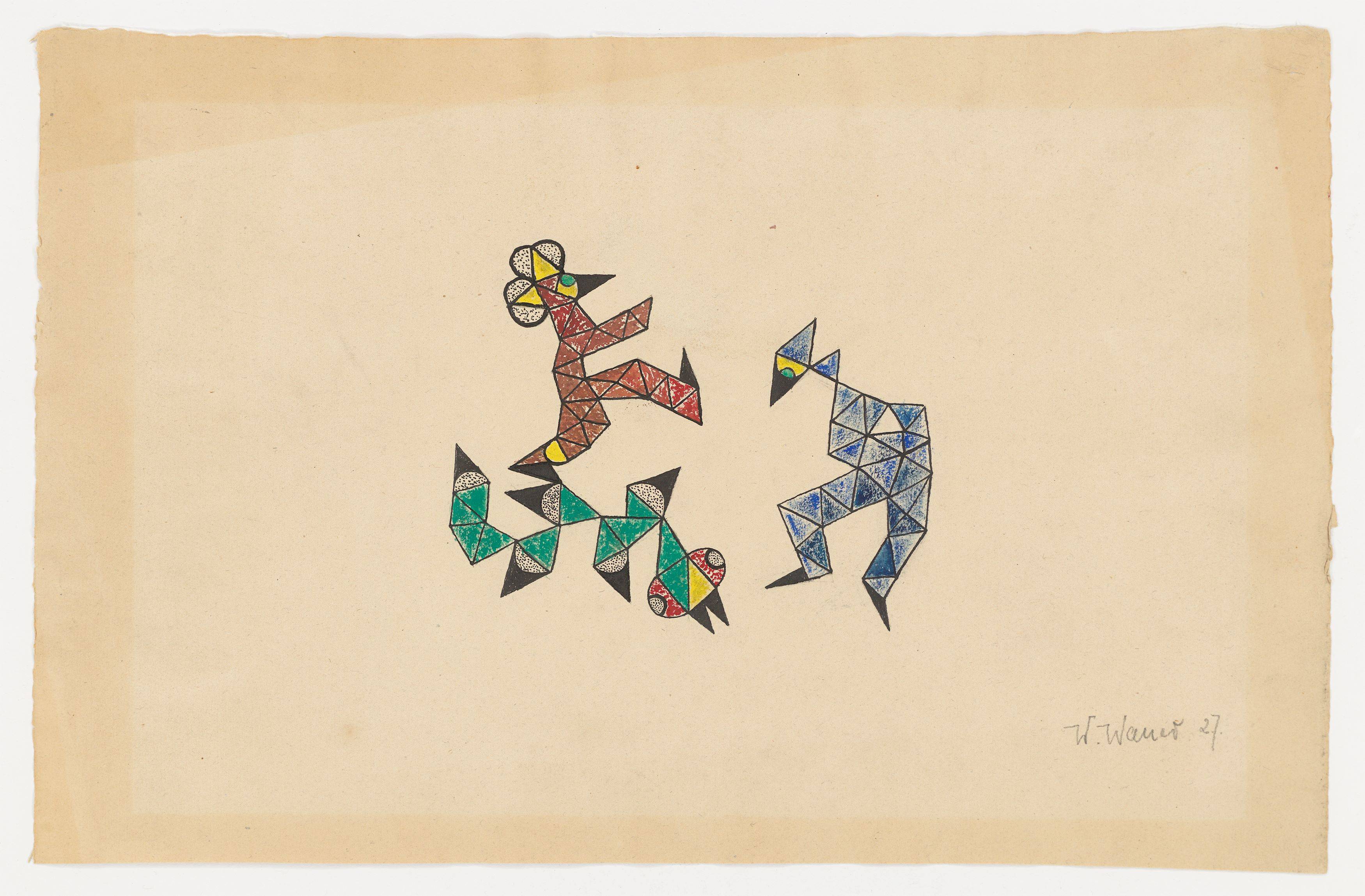 Auf diesem Bild ist das folgende Kunstwerk zu sehen: William Wauer. „Drei Faltfiguren“. 1927.