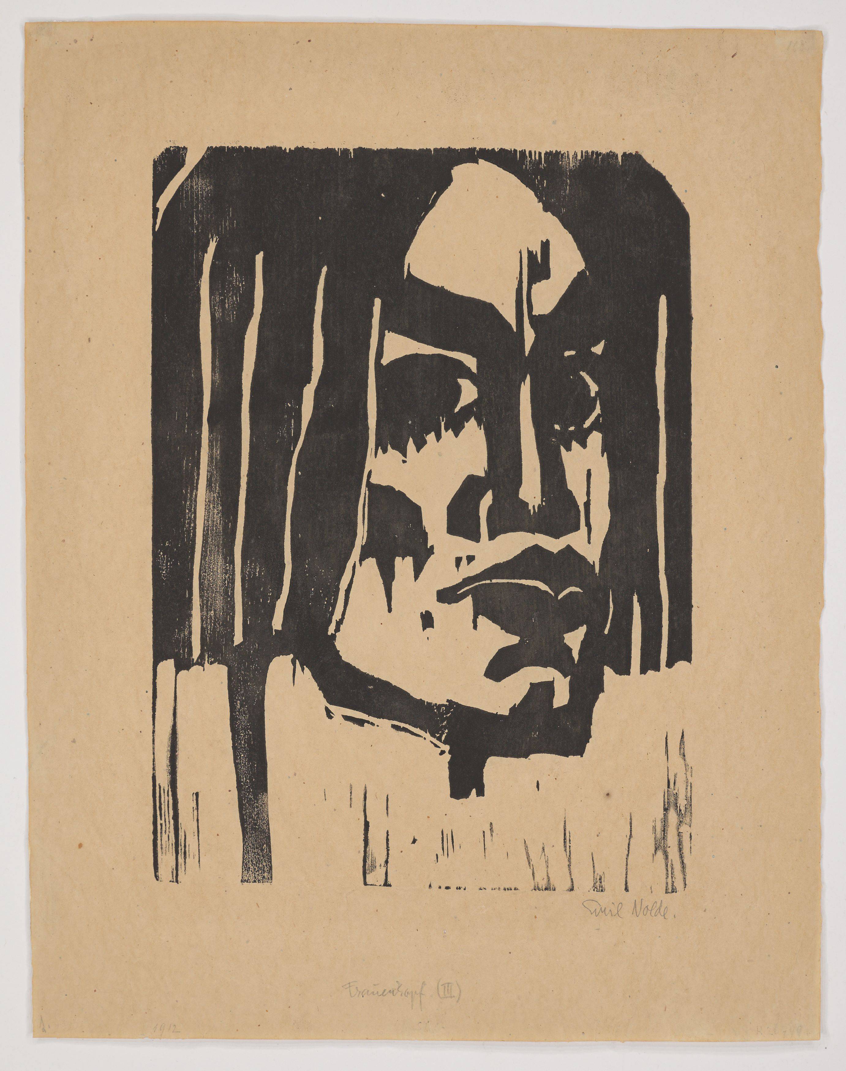 This picture shows the following artwork: Emil Nolde. ”Frauenkopf III”. 1912.