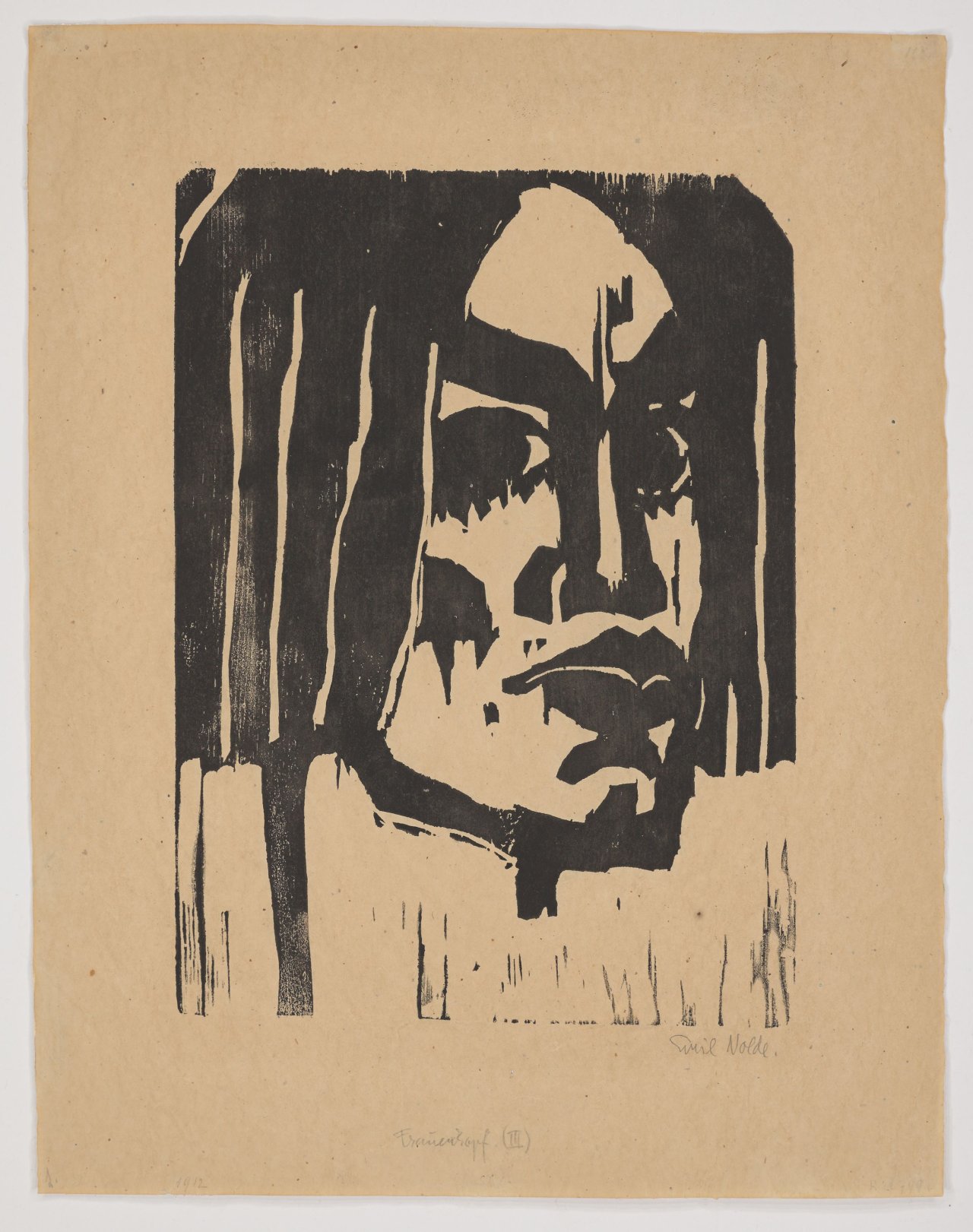 This picture shows the following artwork: Emil Nolde. ”Frauenkopf III”. 1912.