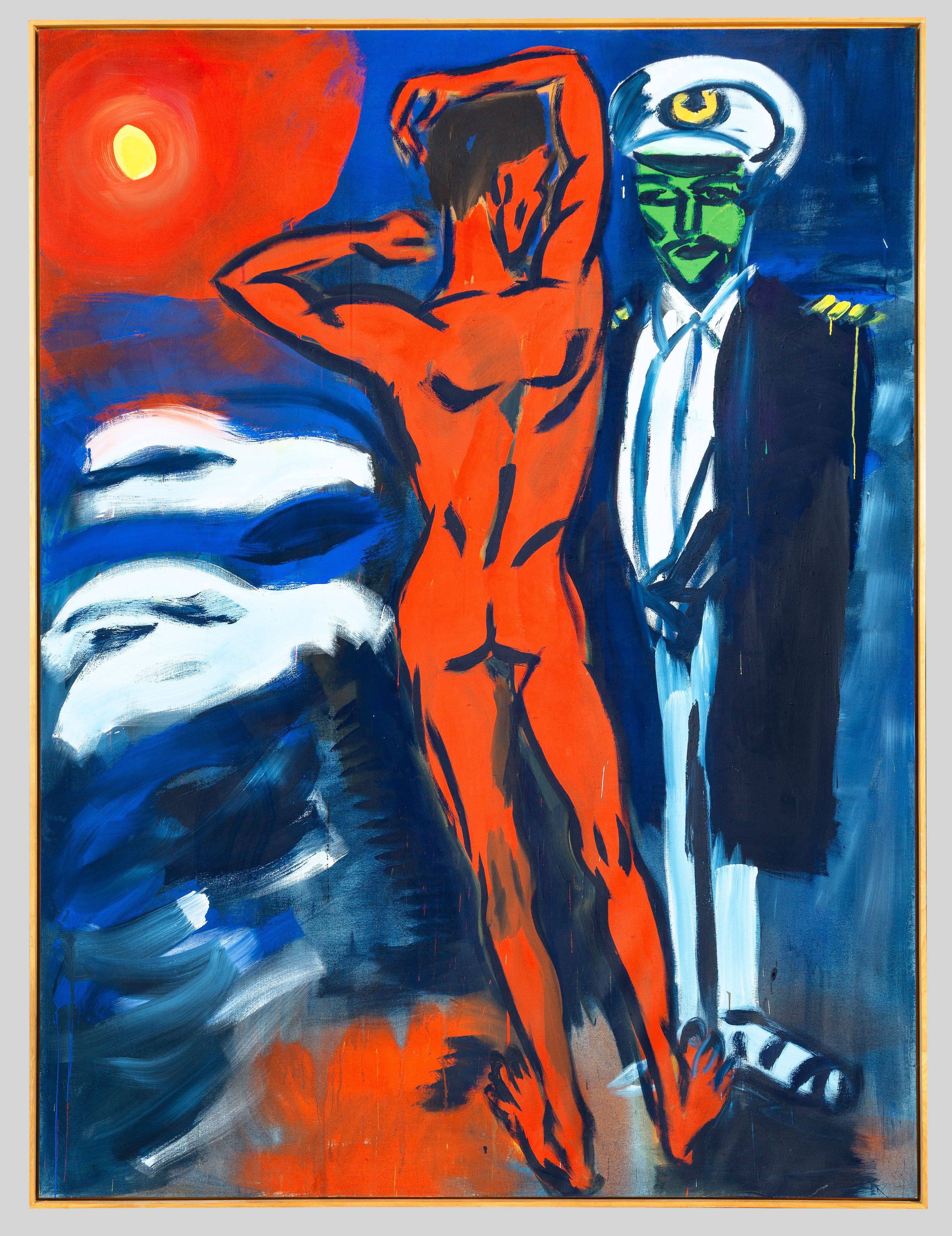 Auf diesem Bild ist das folgende Kunstwerk zu sehen: Rainer Fetting. „Querelle. Hommage à Faßbinder“. 1982.