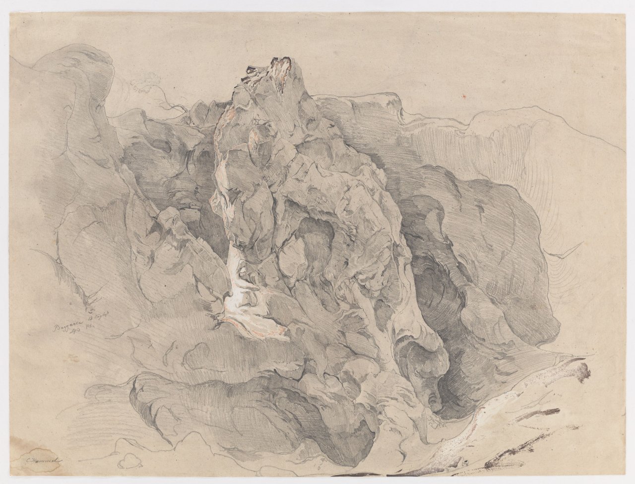 Auf diesem Bild ist das folgende Kunstwerk zu sehen: Carl Hummel. Felsenstudie bei Bagaria (heute: Bagheria). 1840.